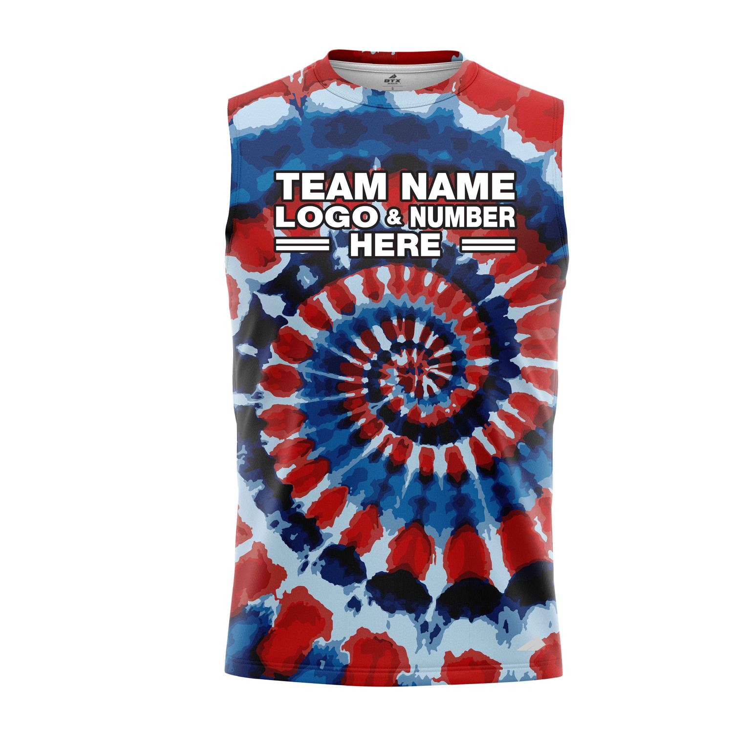 Custom Fully Sublimated Lush Legends Tie Dye Pattern Blue Red Performance Sleeveless 14651