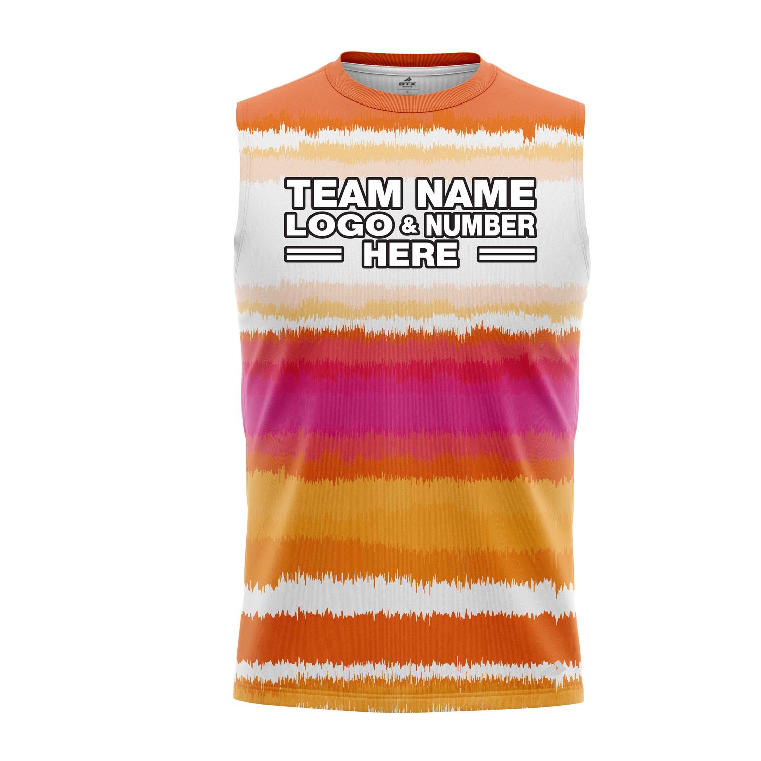 Custom Fully Sublimated Peachy Pioneers Tie Dye Pattern Orange Pink White Performance Sleeveless 14655
