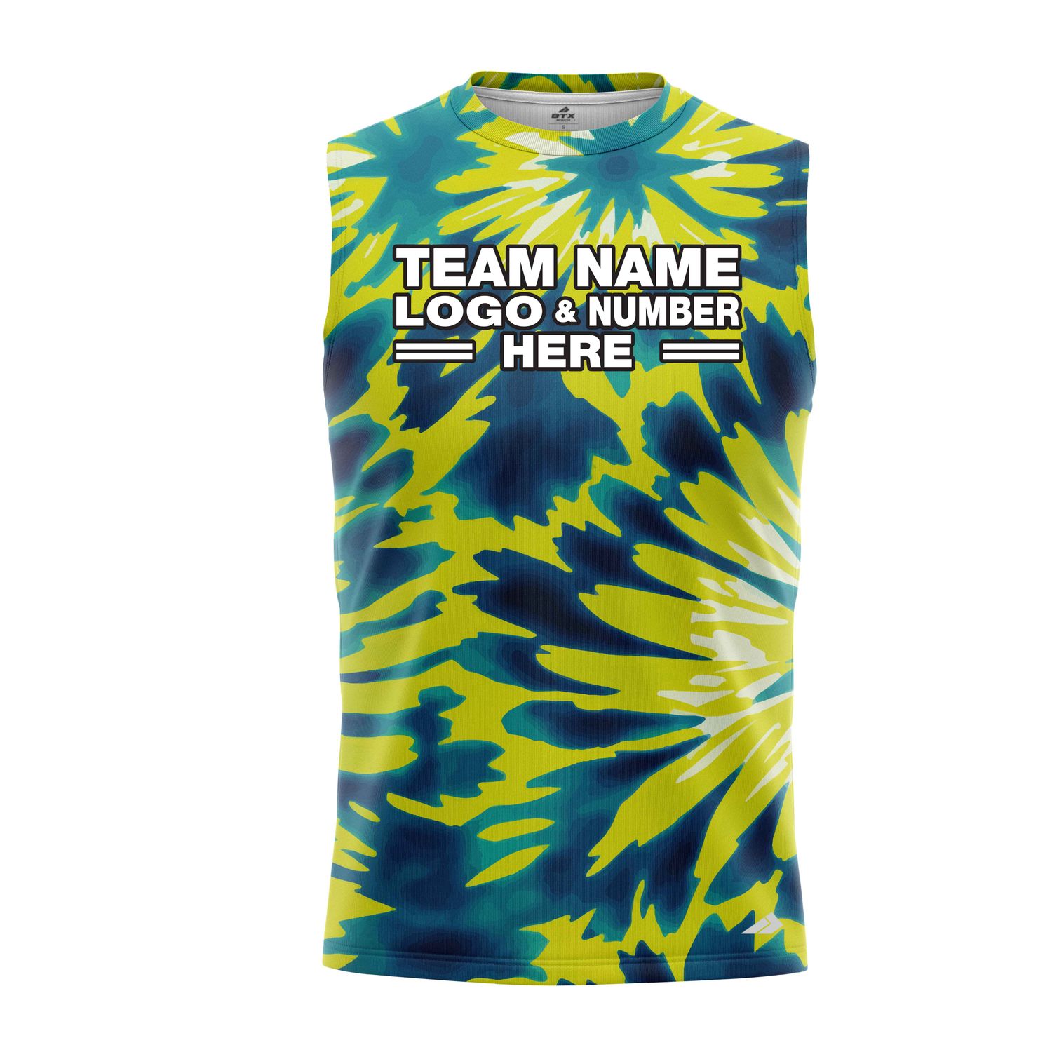Custom Fully Sublimated Emerald Waves Tie Dye Pattern Green Blue Performance Sleeveless 14663