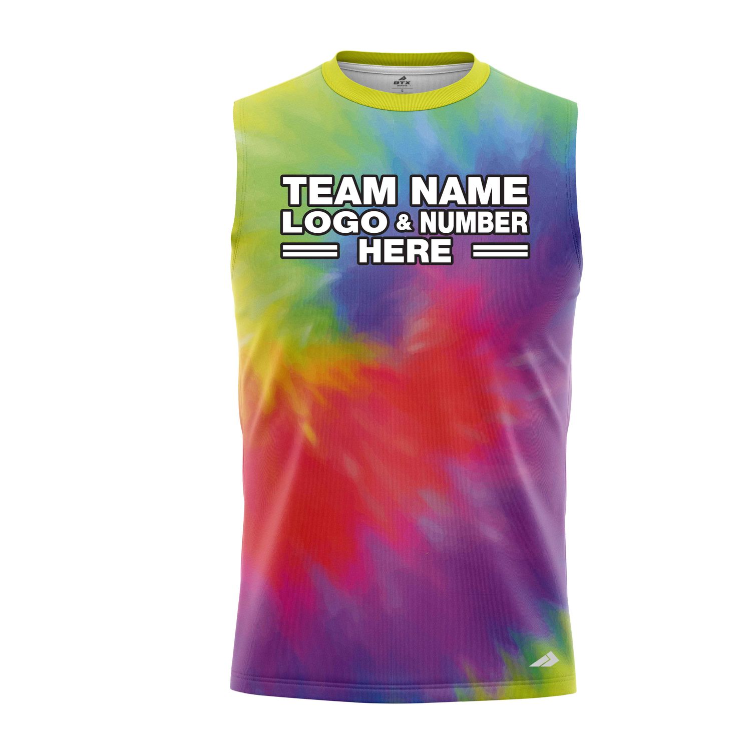Custom Fully Sublimated Radiant Rebels Tie Dye Pattern Multicolor Performance Sleeveless 14675