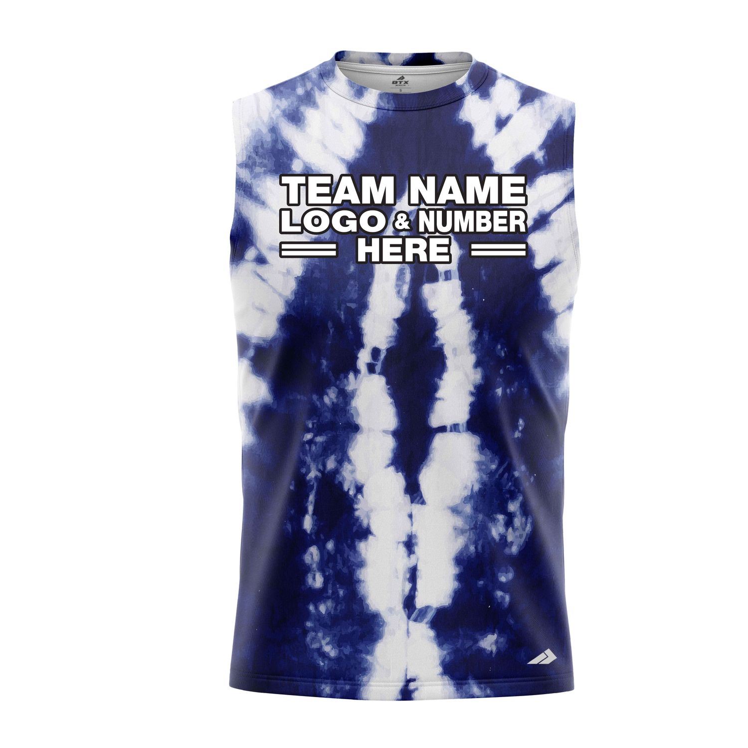 Custom Fully Sublimated Chromatic Tie Dye Pattern White Blue Performance Sleeveless 14679