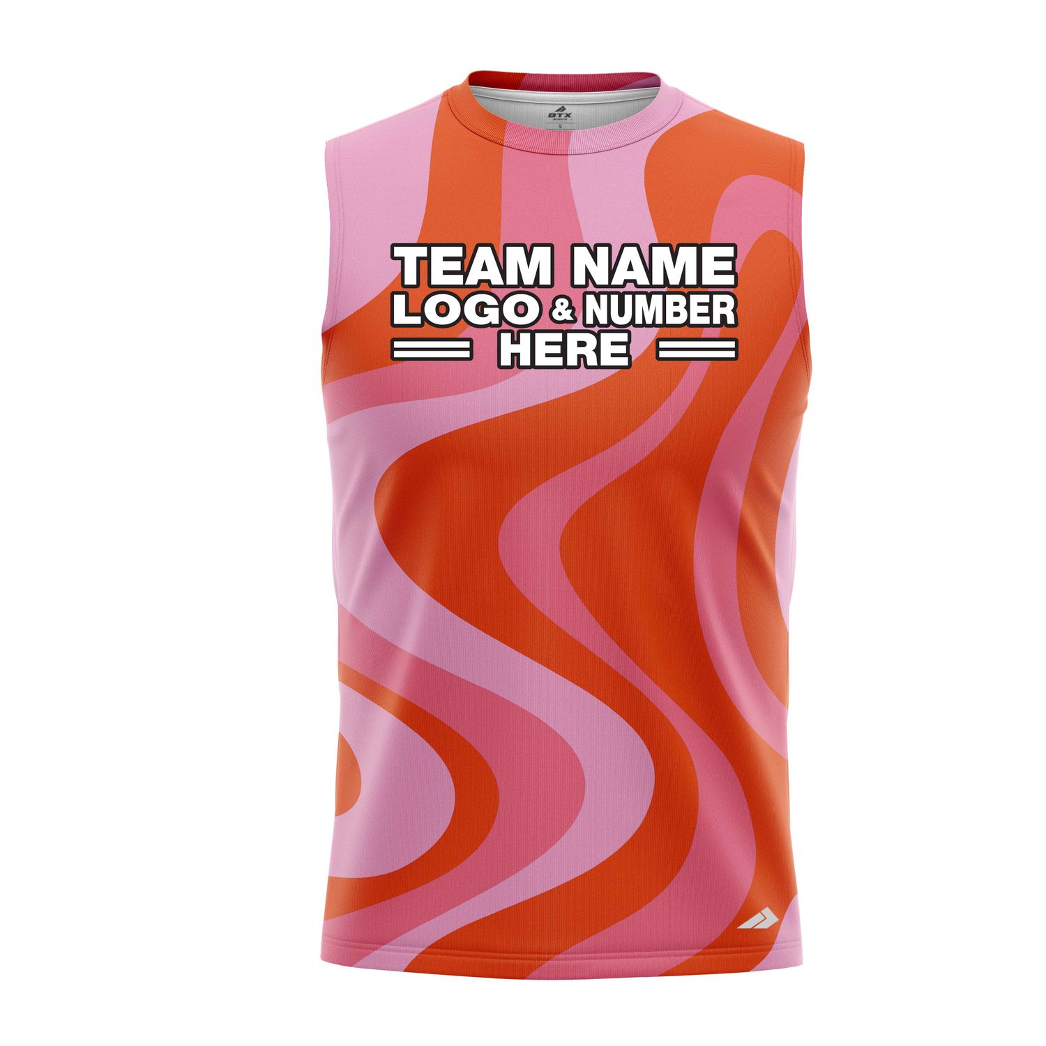Custom Fully Sublimated Cosmic Crusaders Tie Dye Pattern Orange Pink Performance Sleeveless 14691