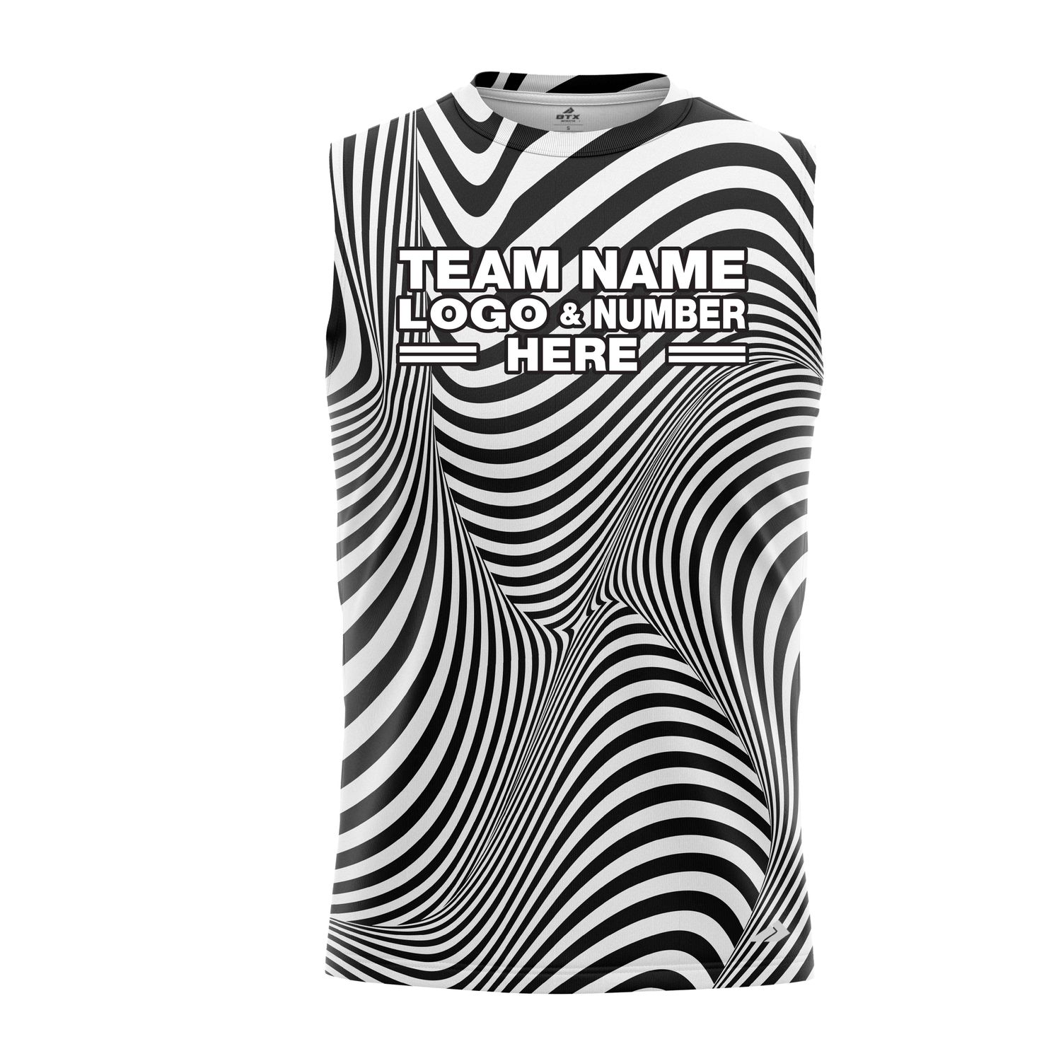 Custom Fully Sublimated Trippy Tie Dye Pattern Black White Performance Sleeveless 14695