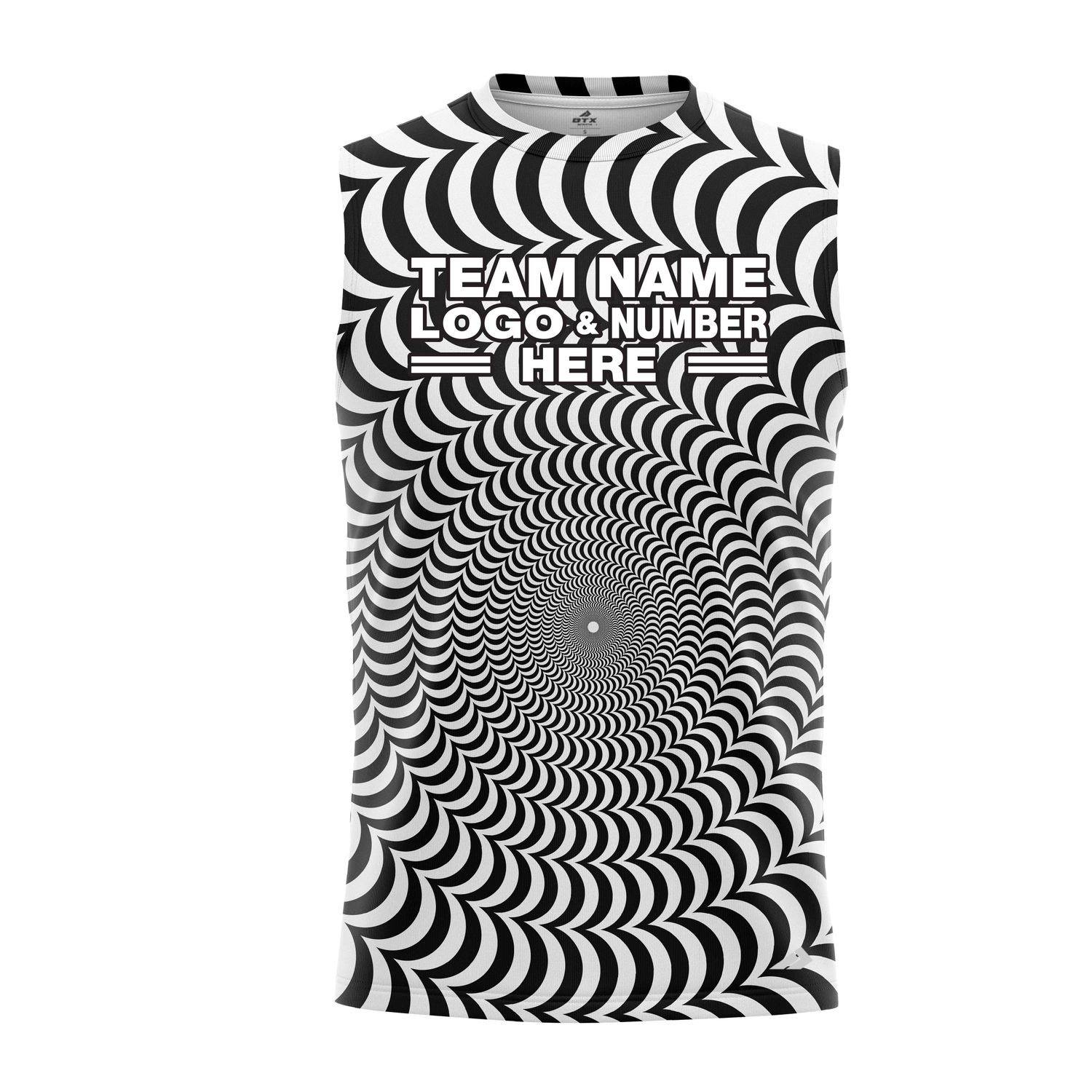 Custom Fully Sublimated Trippy Tie Dye Two Pattern Black White Performance Sleeveless 14699