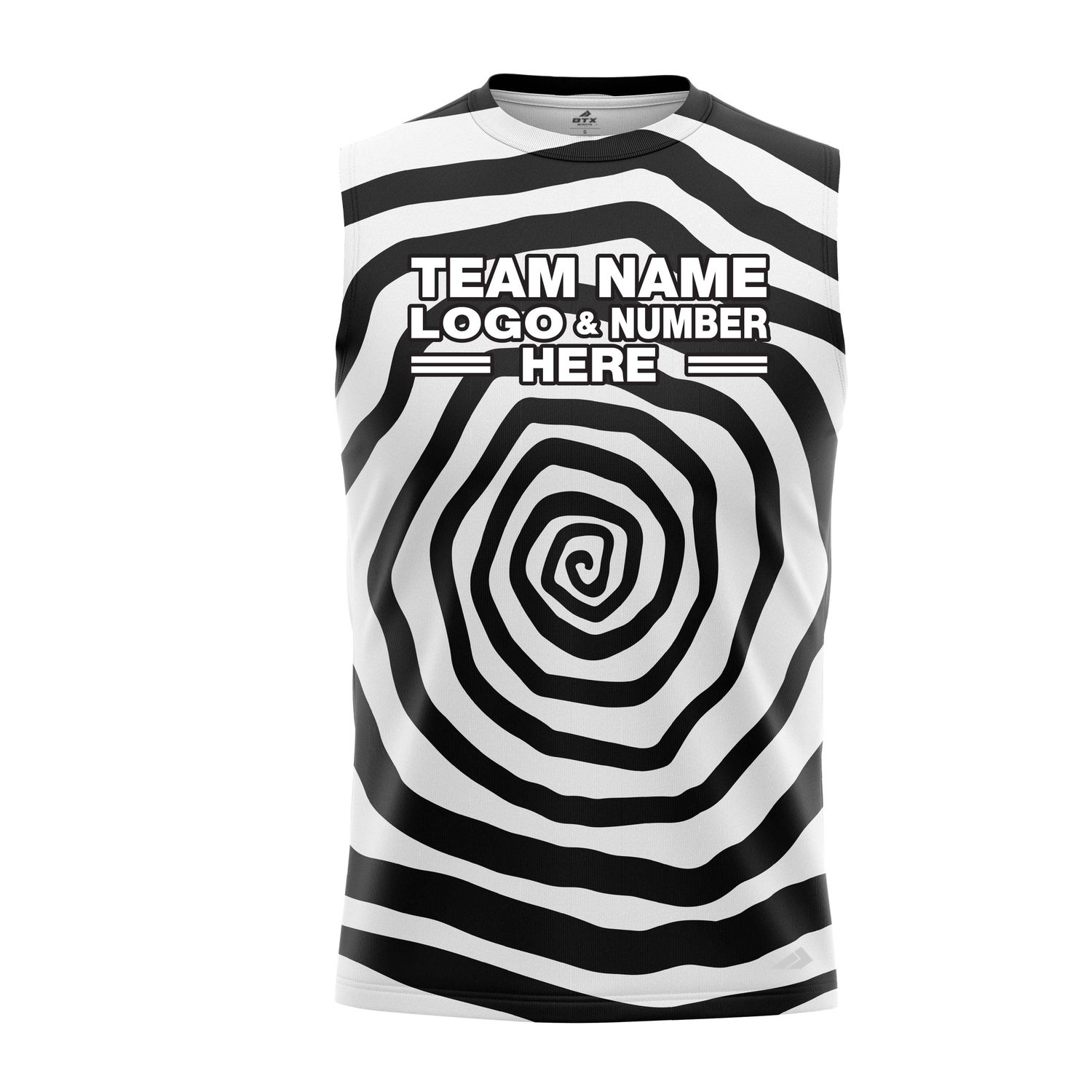 Custom Fully Sublimated Trippy Tie Dye Three Pattern Black White Performance Sleeveless 14715