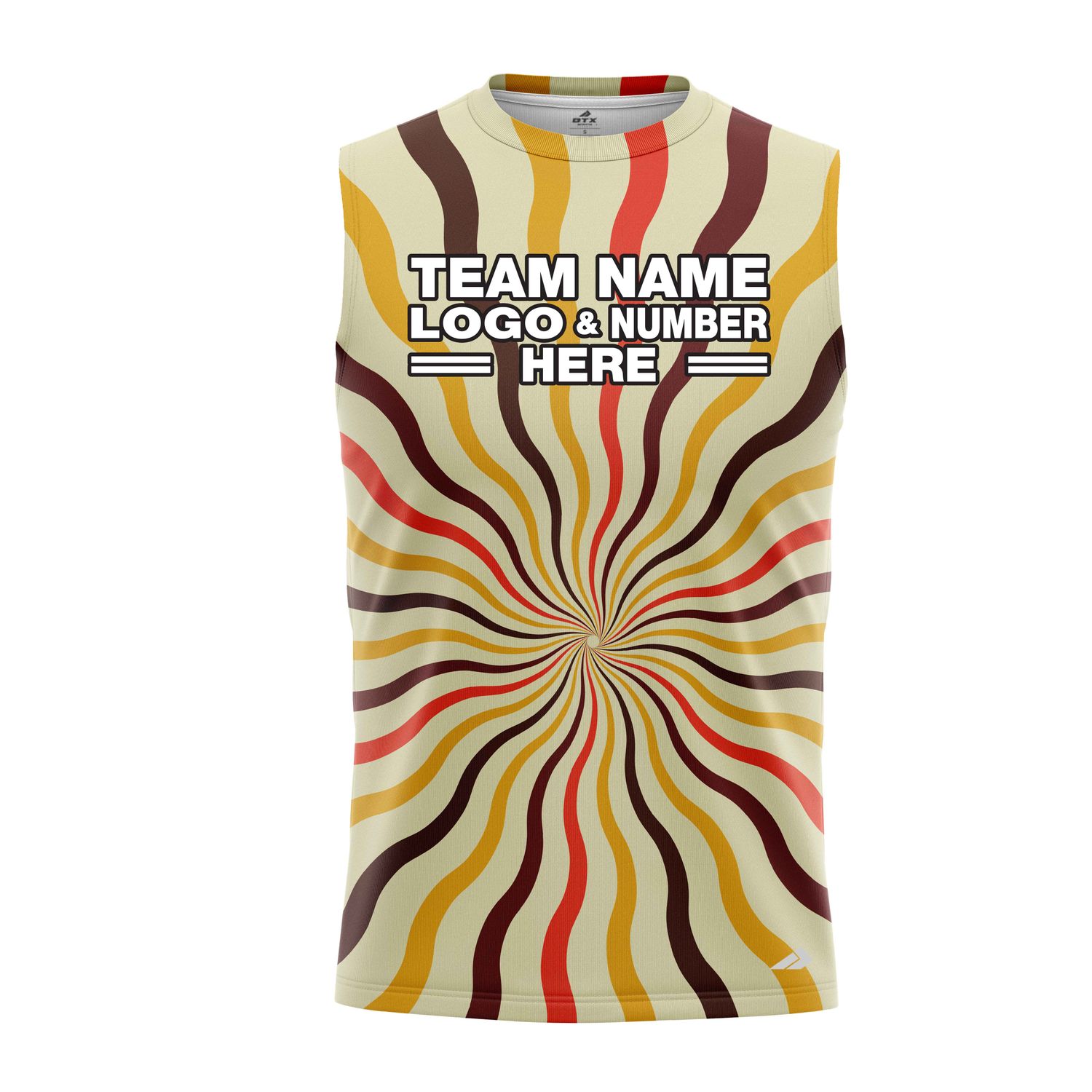 Custom Fully Sublimated Lava Lamp Tie Dye Pattern Orange Yellow Brown Performance Sleeveless 14719