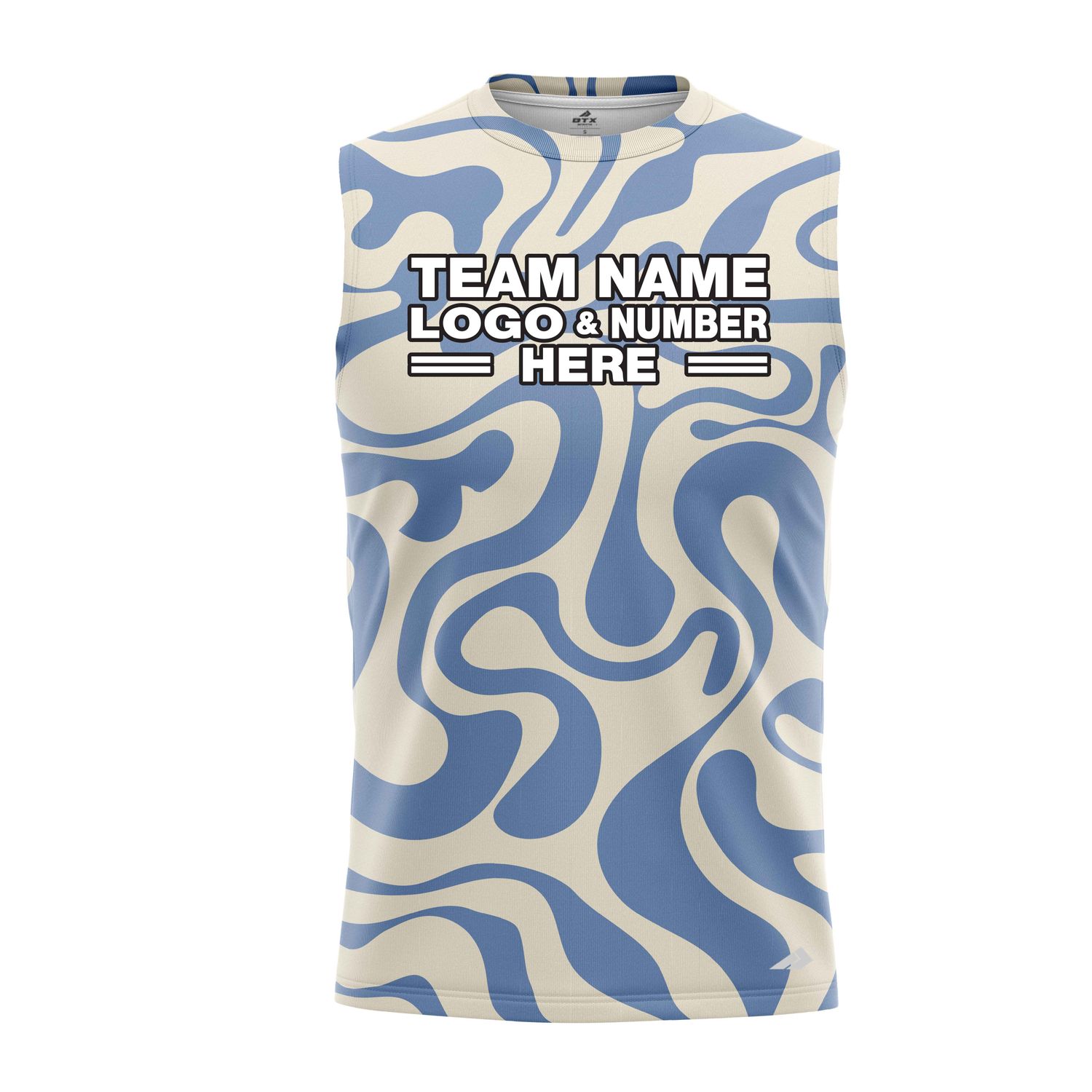 Custom Fully Sublimated Lava Lamp Two Tie Dye Pattern Blue White Performance Sleeveless 14743