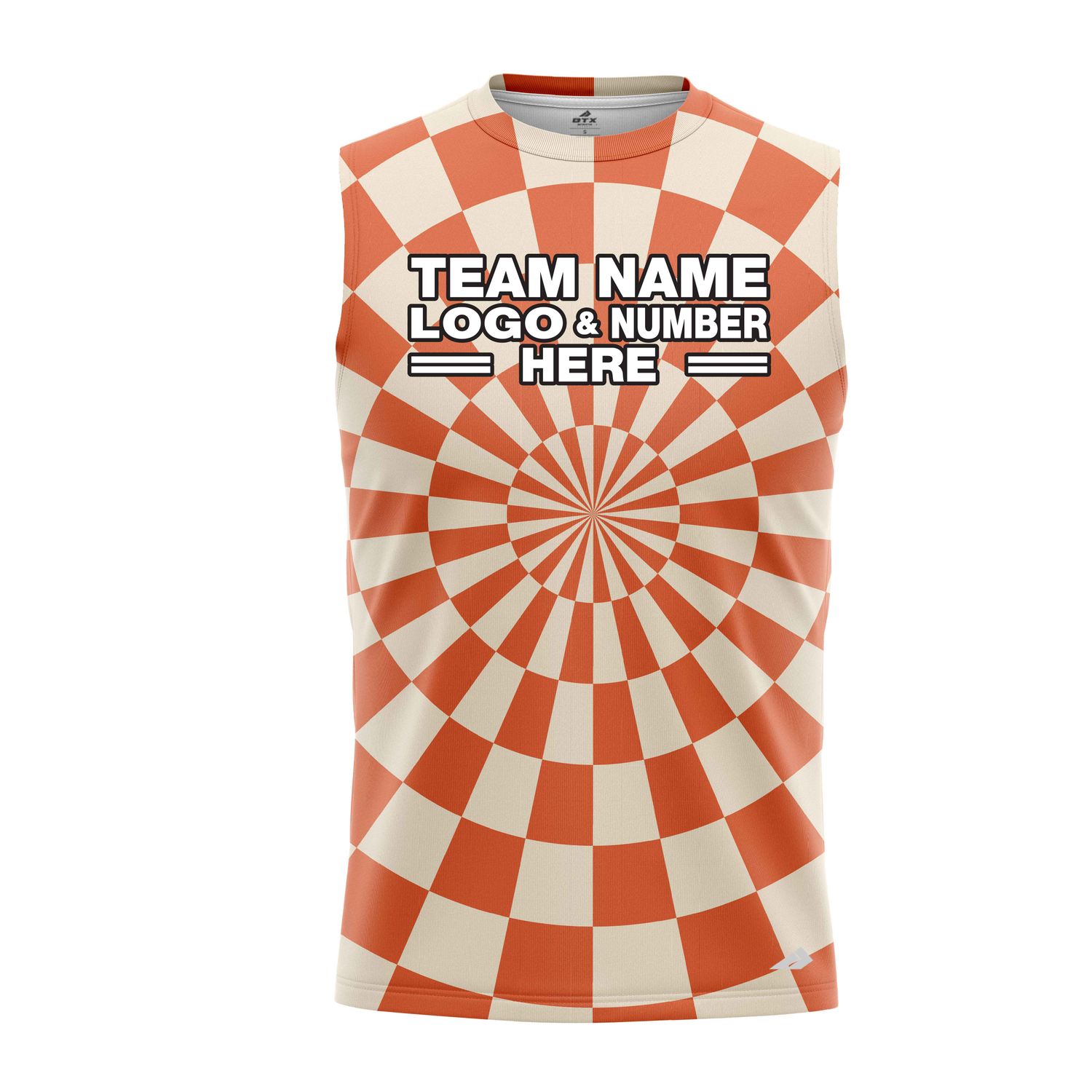 Custom Fully Sublimated Trippy Tie Dye Three Pattern Orange White Performance Sleeveless 14747