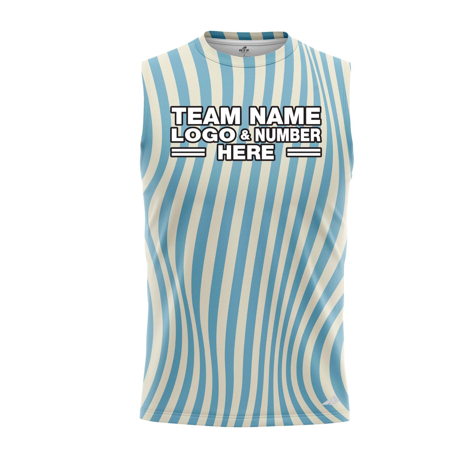 Custom Fully Sublimated Serene Stripes Tie Dye Pattern Blue White Performance Sleeveless 14751