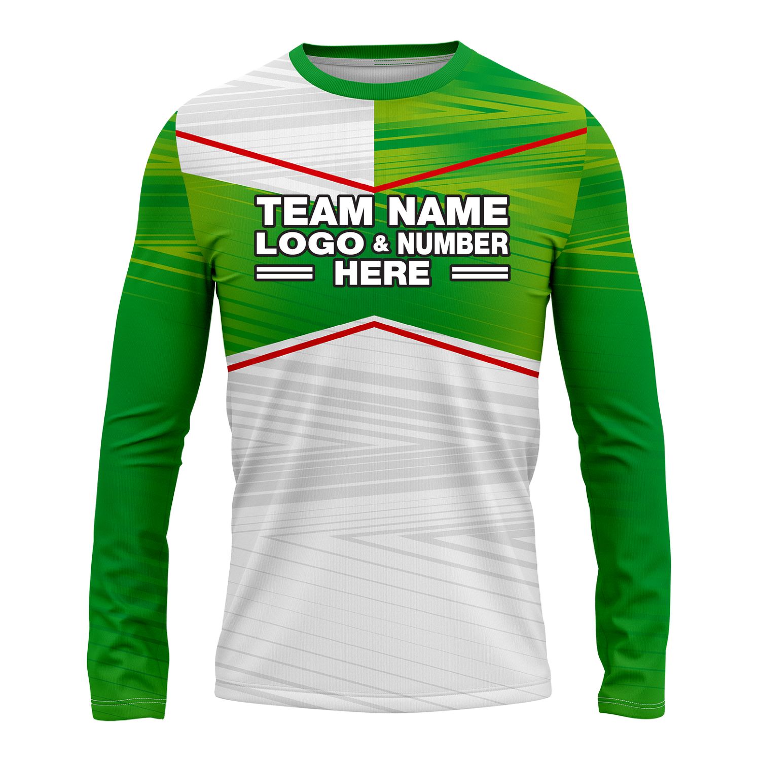 Custom Fully Sublimated Red Line Pattern Green White Performance Long Sleeves 14823