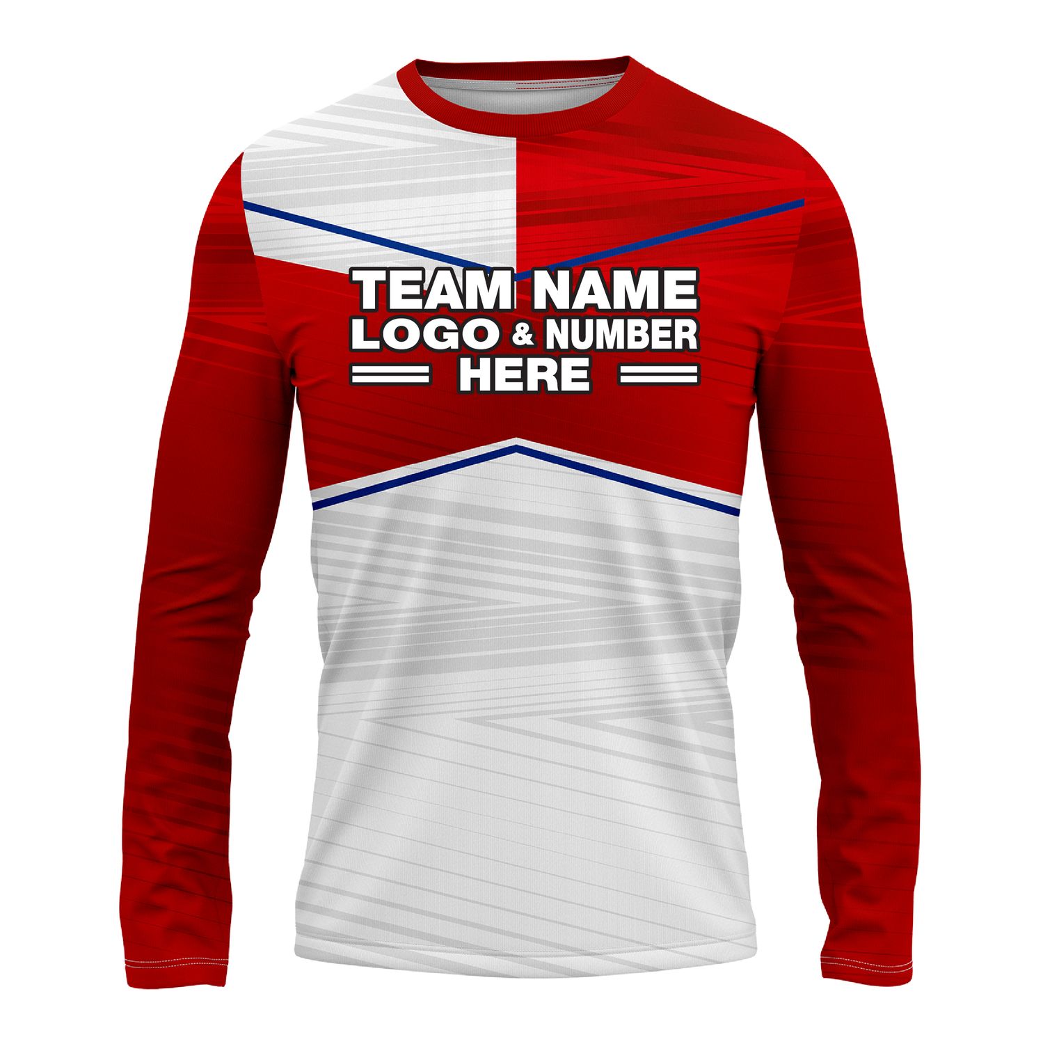 Custom Fully Sublimated Blue Line Pattern Red White Performance Long Sleeves 14835