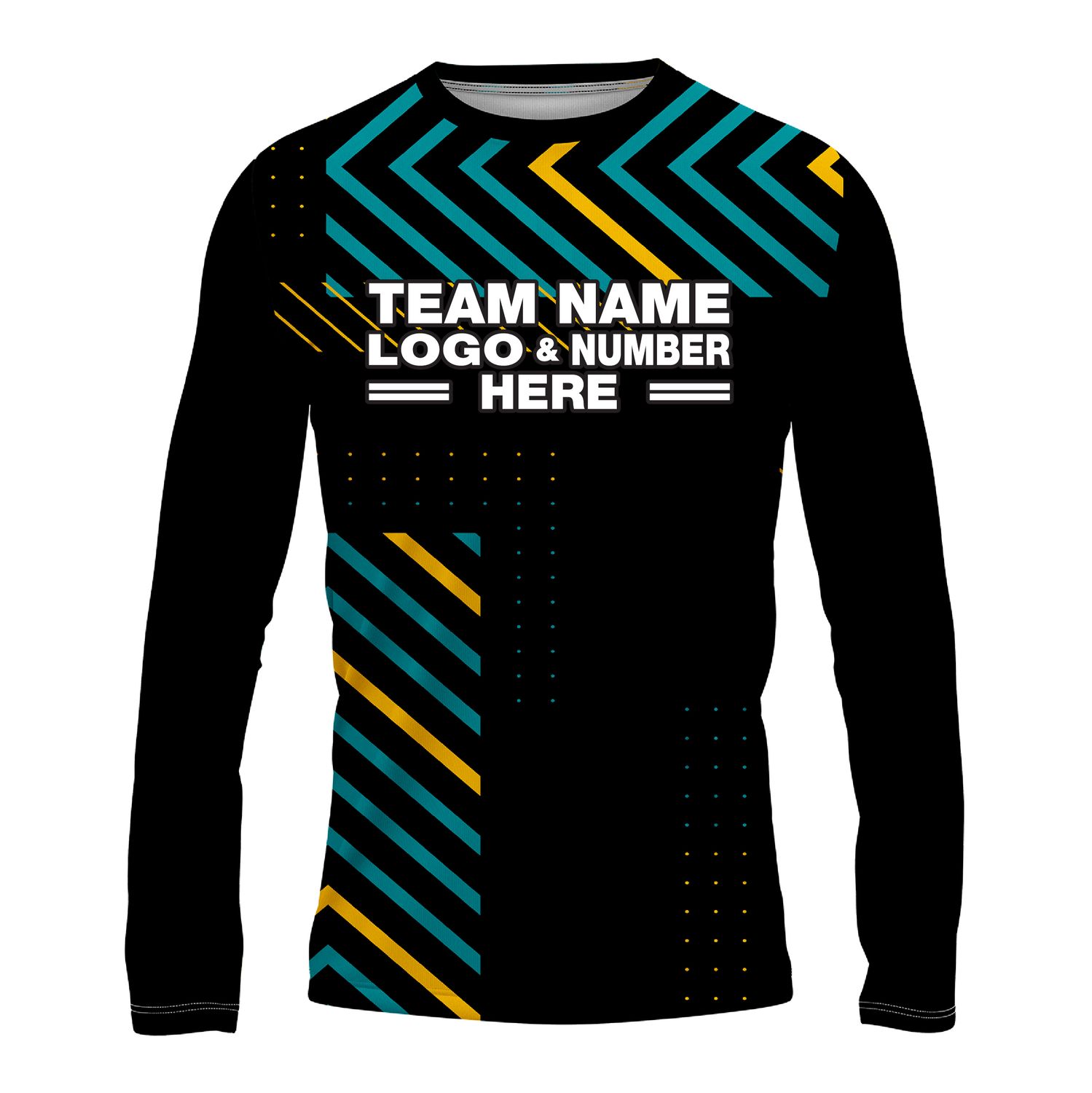 Custom Fully Sublimated Peaks Pattern Black Yellow Teal Performance Long Sleeves 14947