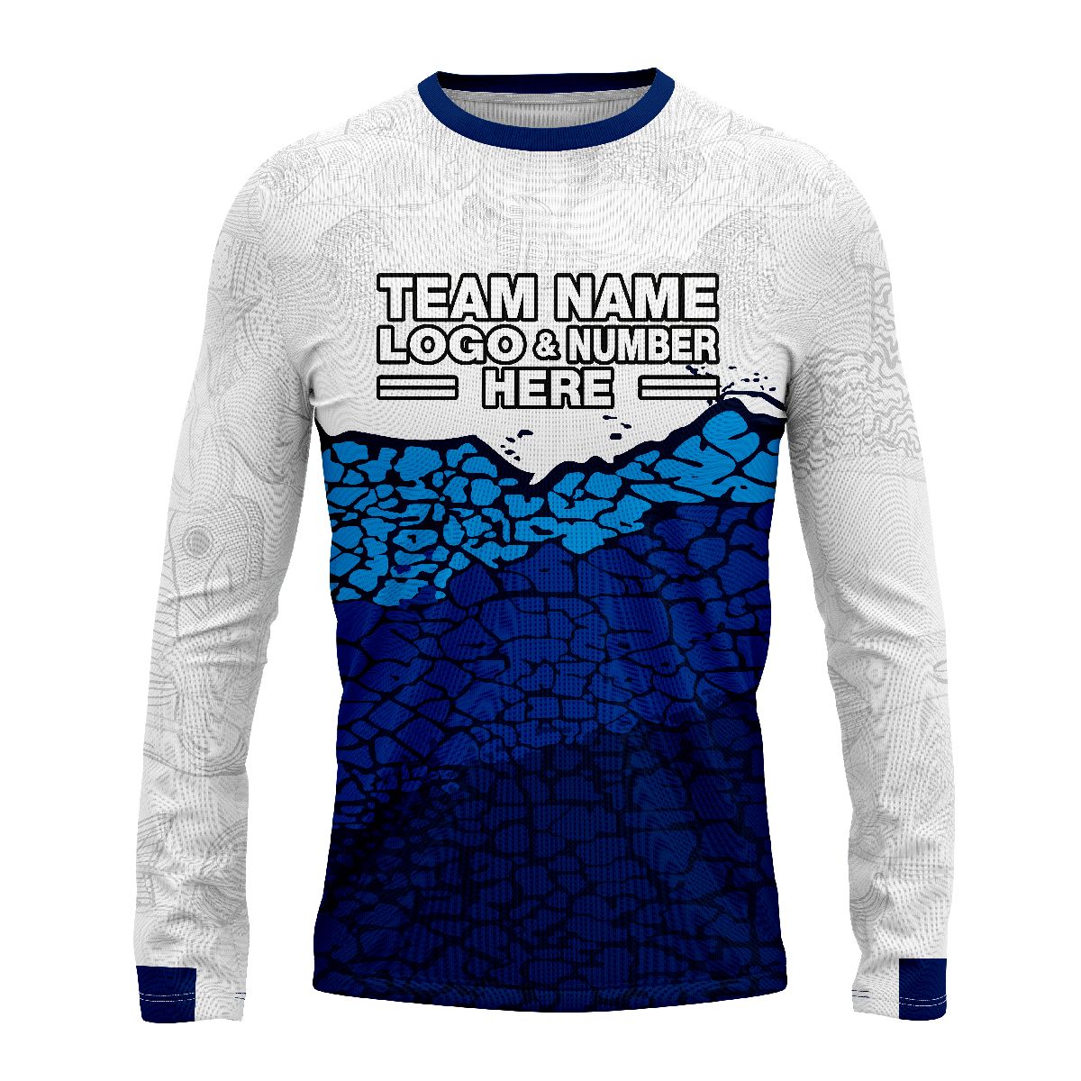 Custom Fully Sublimated Ocean Grid Pattern Blue White Performance Long Sleeves 15115