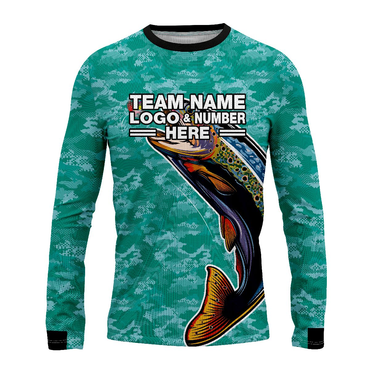 Custom Fully Sublimated Multicolor Fish Fishing Pattern  Performance Long Sleeves 15103