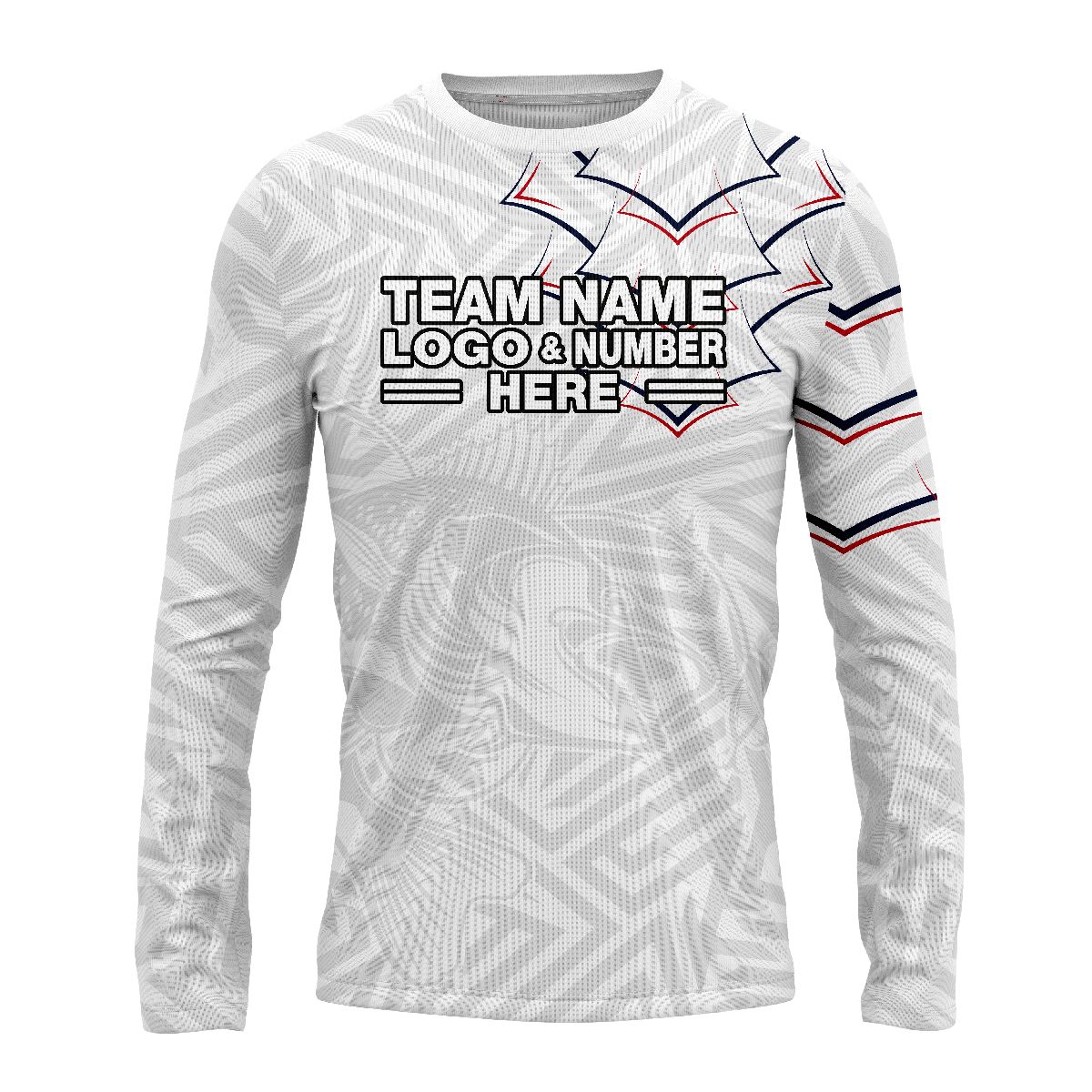 Custom Fully Sublimated Stylish Fishing Pattern Red White Blue Performance Long Sleeves 15139