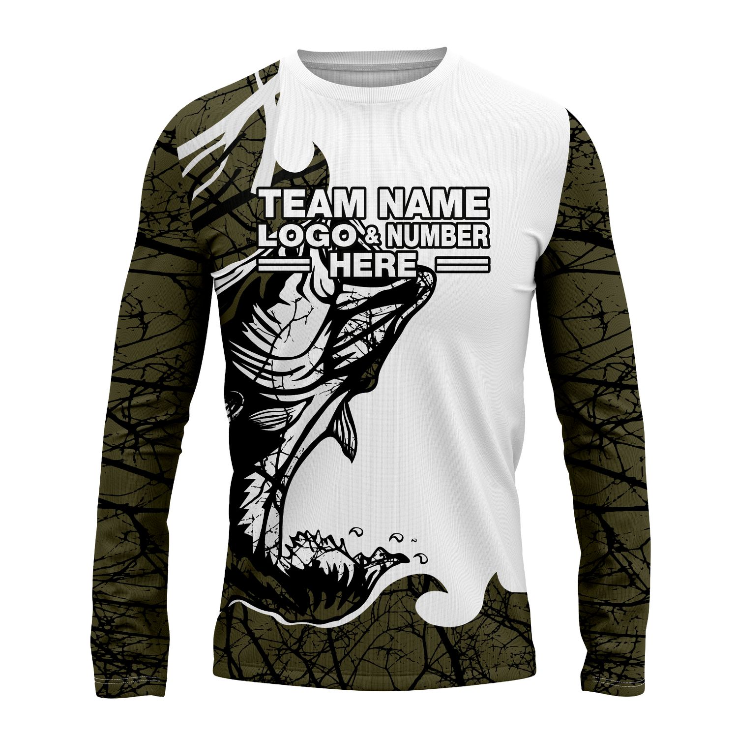 Custom Fully Sublimated Deep Sea Fishing Pattern Brown Performance Long Sleeves 15175