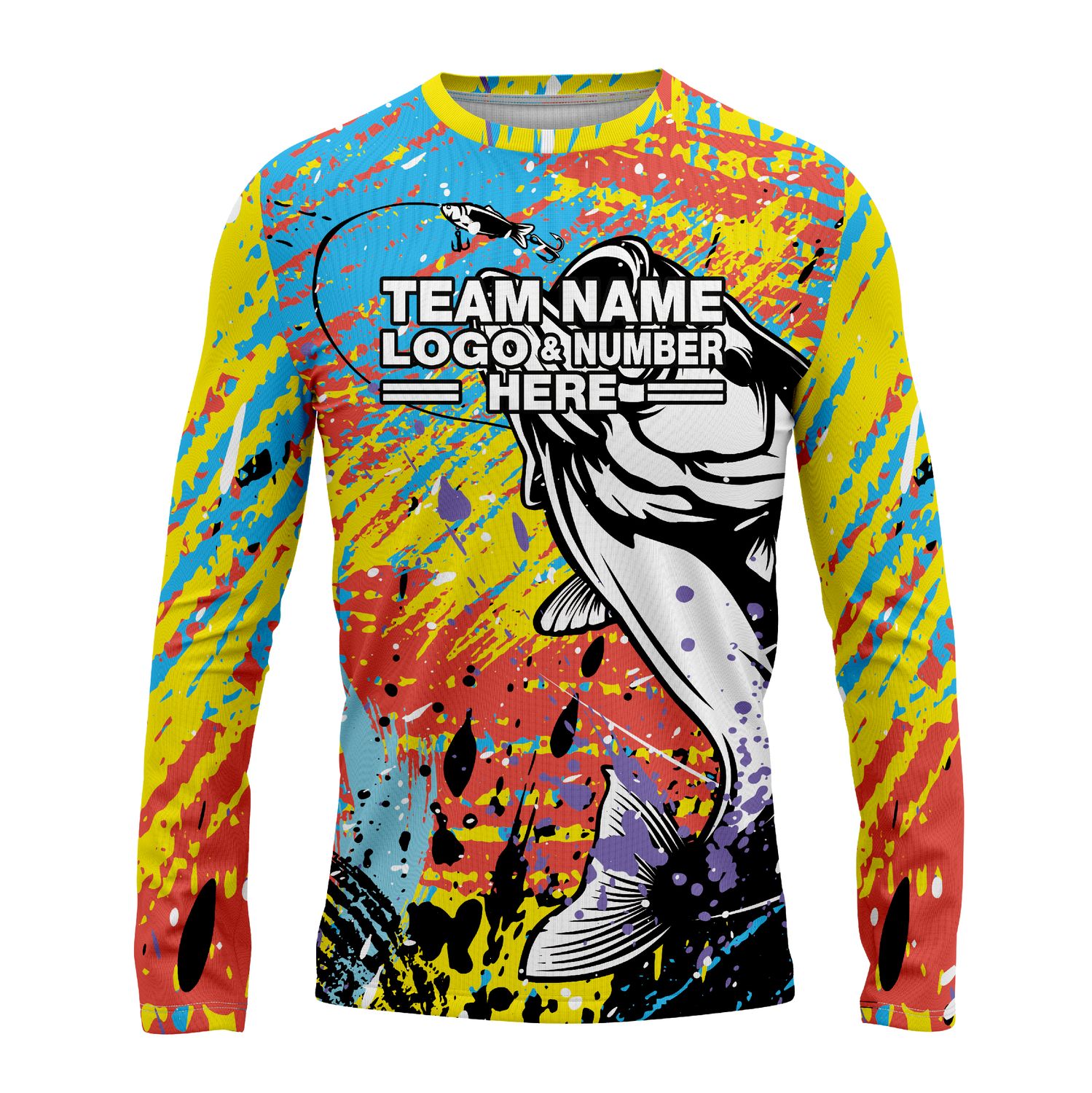 Custom Fully Sublimated Tie Dye Fishing Pattern Multicolor Performance Long Sleeves 15239