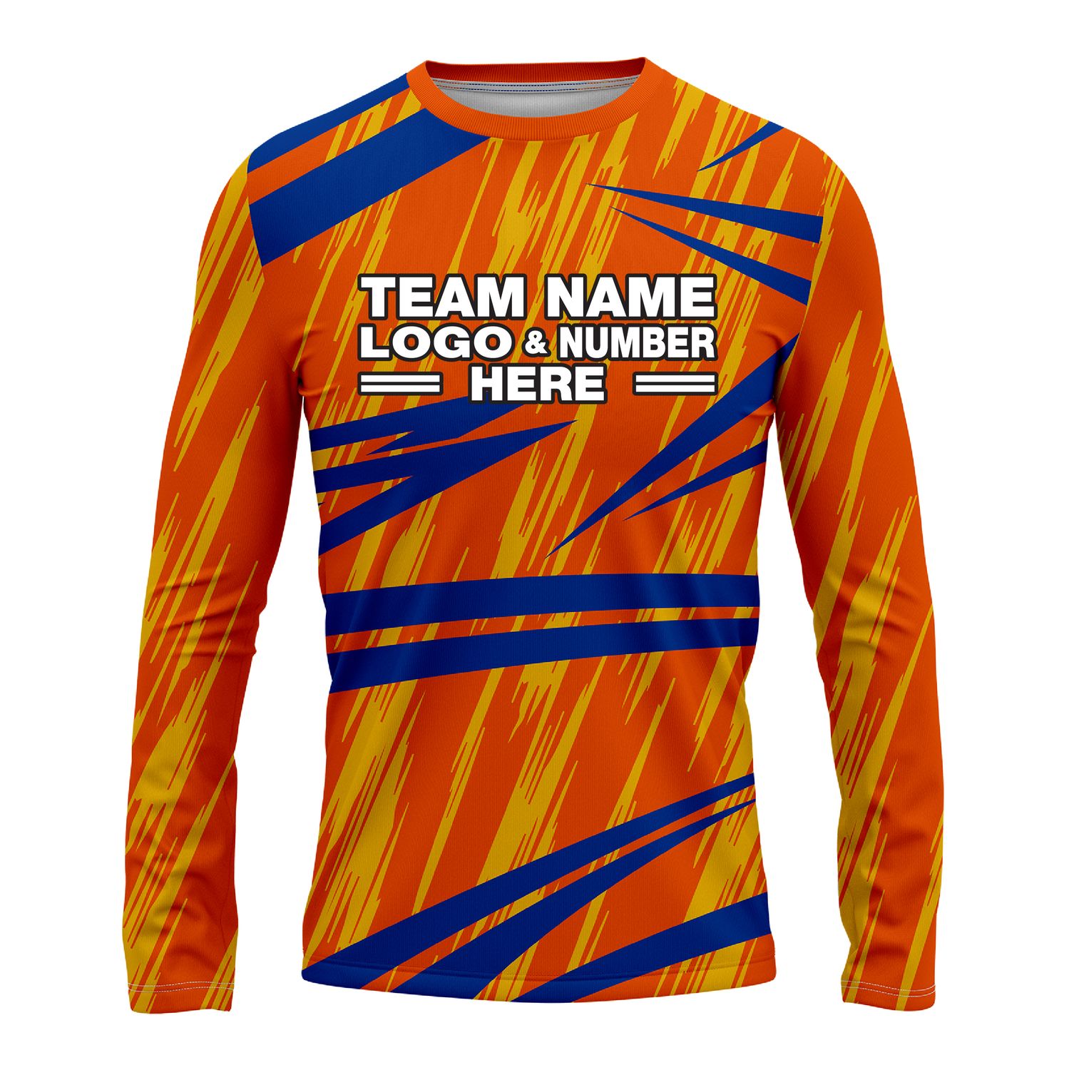 Custom Fully Sublimated Ripped Pattern Orange Blue Yellow Performance Long Sleeves 15335