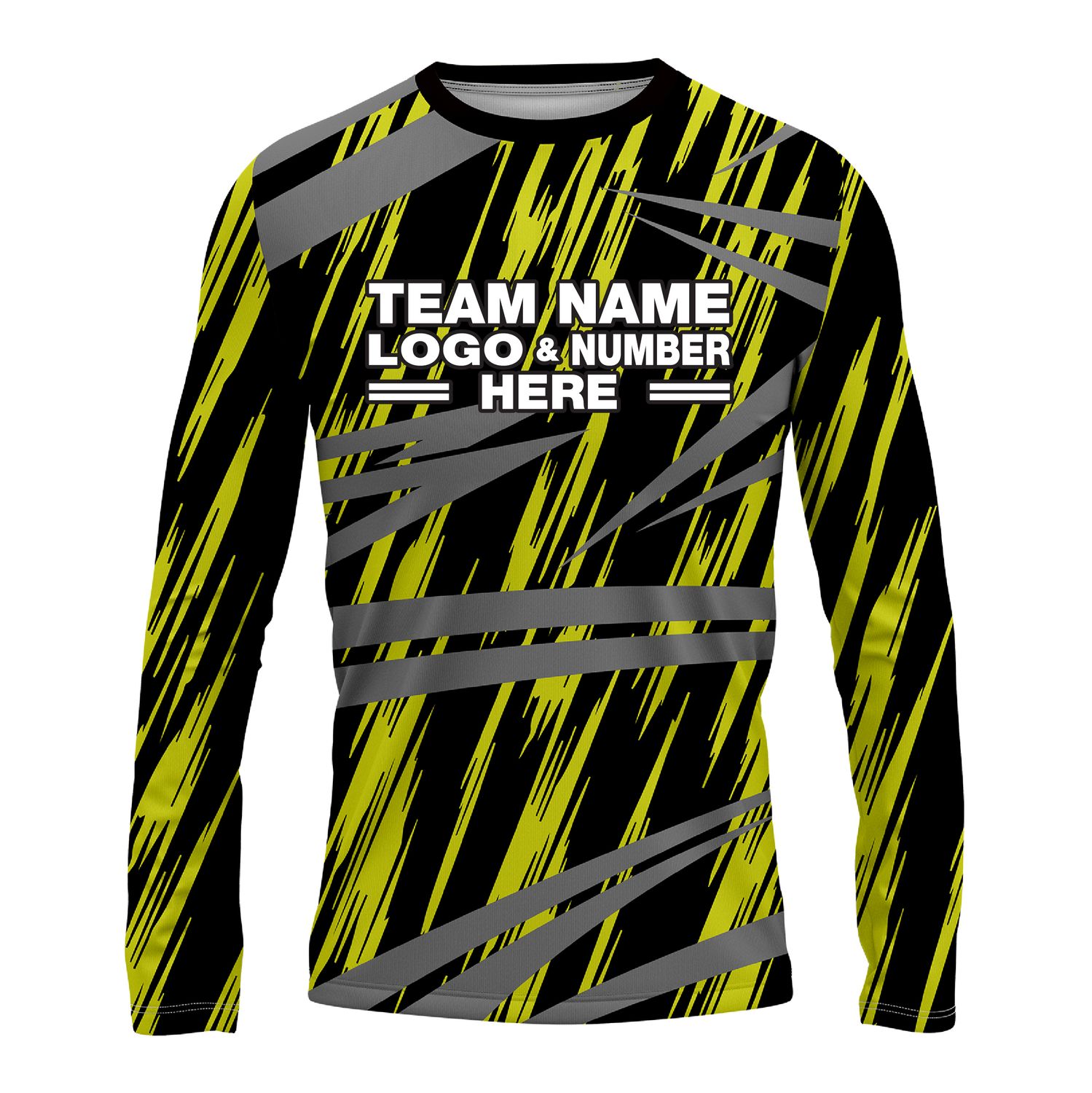 Custom Fully Sublimated Ripped Pattern Black Green Gray Performance Long Sleeves 15403
