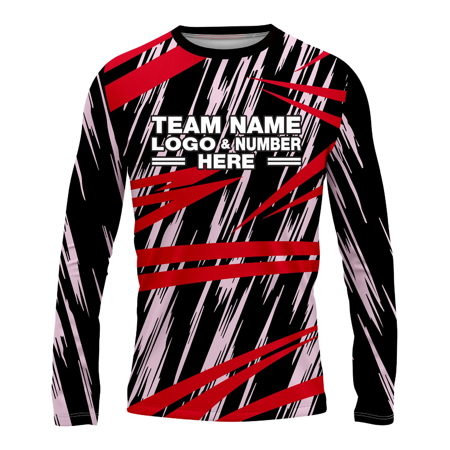 Custom Fully Sublimated Ripped Pattern Black Pink Red Performance Long Sleeves 15363
