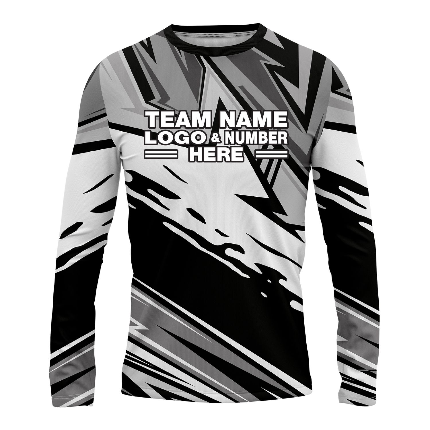 Custom Fully Sublimated Energetic Pattern Black Gray White Performance Long Sleeves 16194