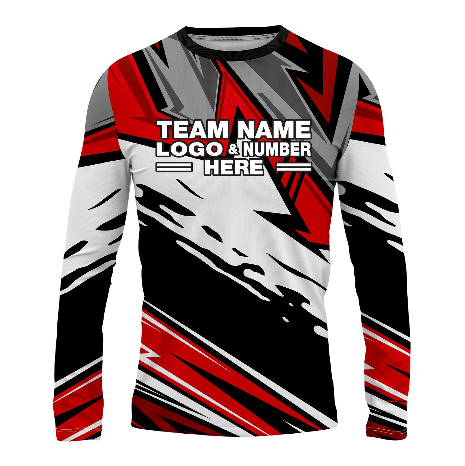 Custom Fully Sublimated Energetic Pattern Black Gray Red Performance Long Sleeves 16206