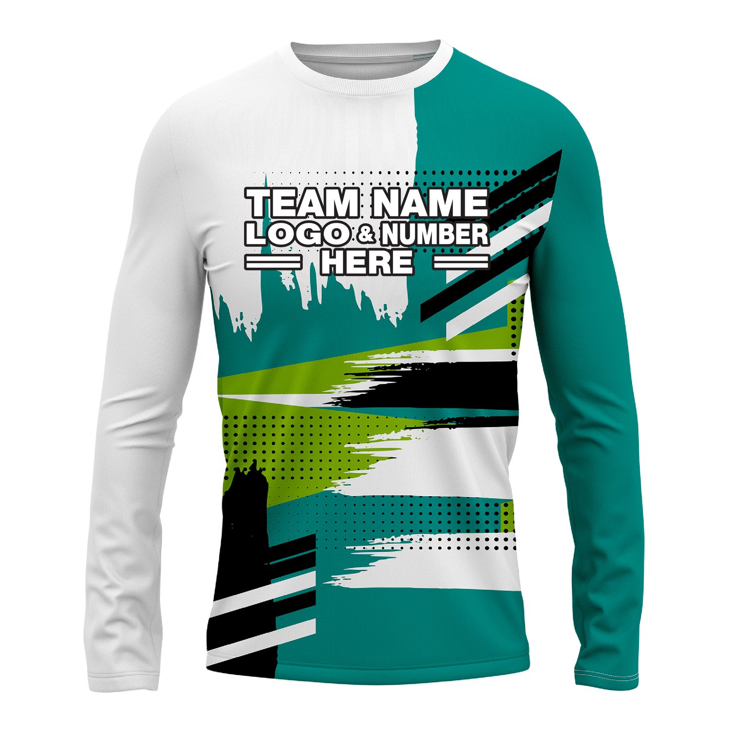 Custom Fully Sublimated Landscape Pattern White Black Teal Green Performance Long Sleeves 16230
