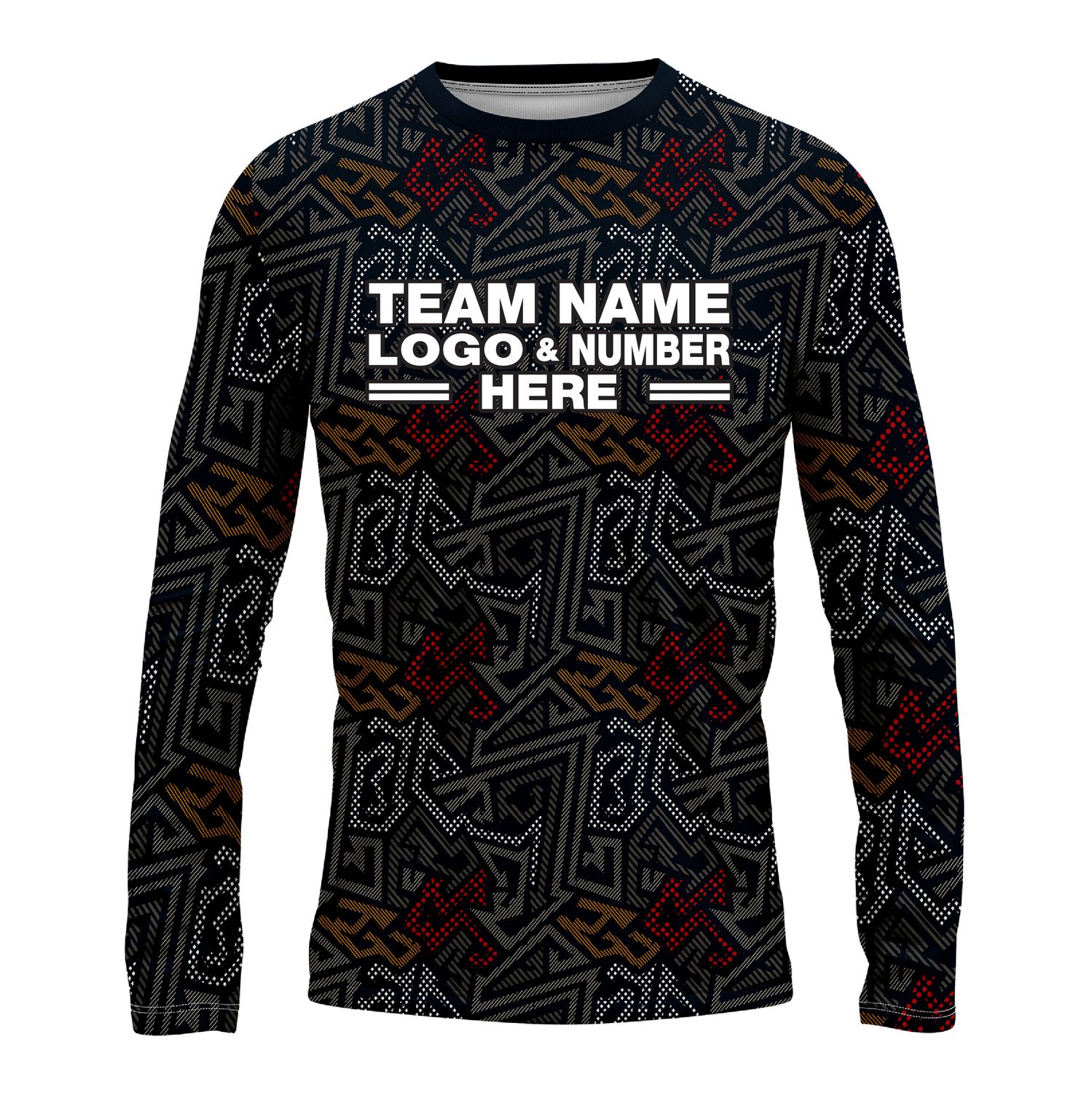 Custom Fully Sublimated Psychedelic Pattern Black Red Performance Long Sleeves 16270
