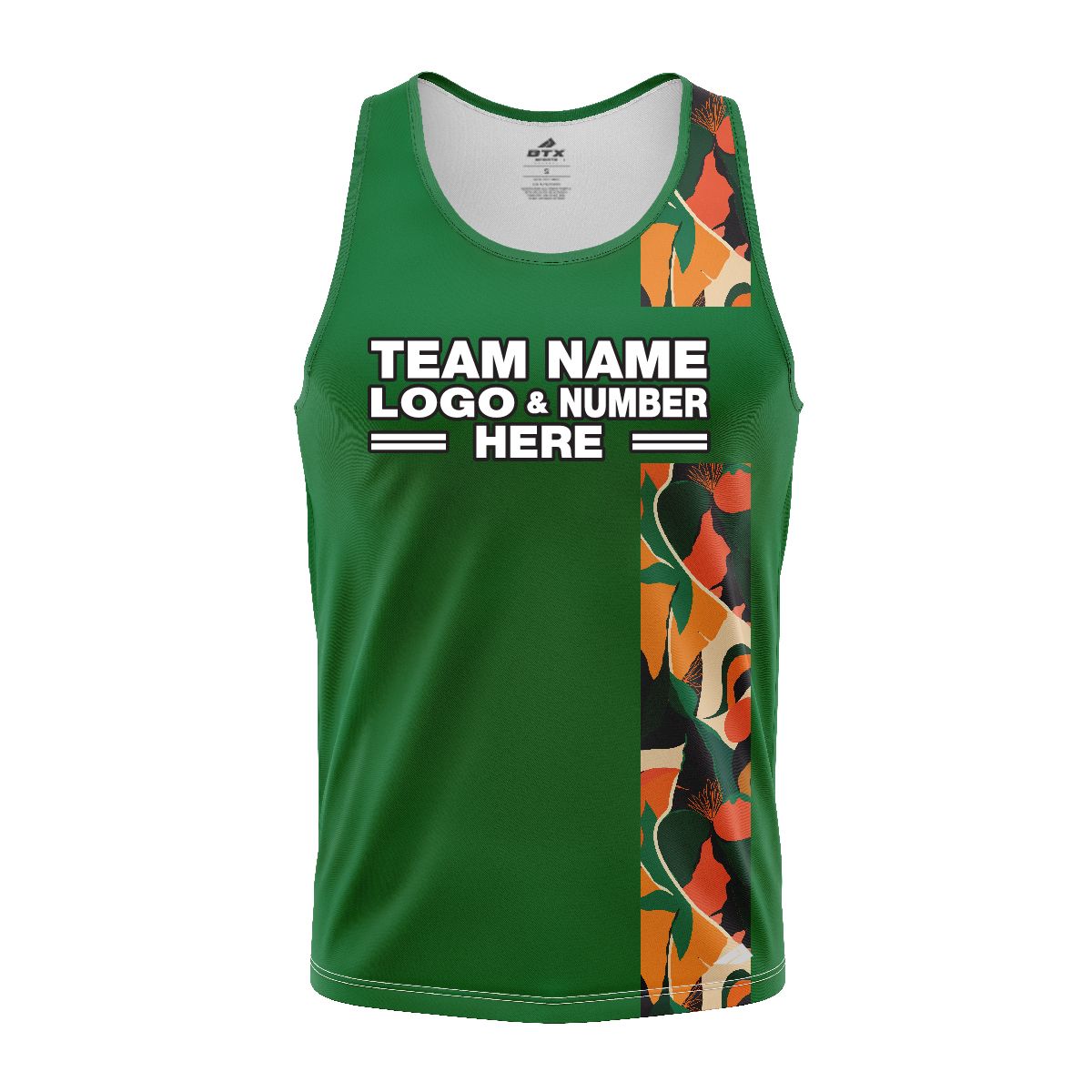 Custom Fully Sublimated Vertical Floral Pattern Green Orange Performance Tank Top 16282