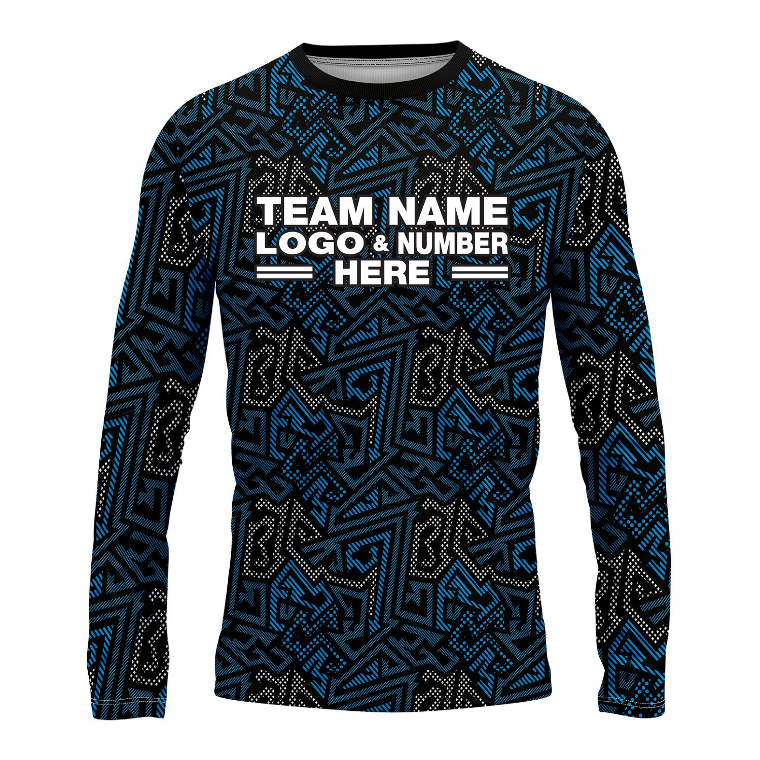 Custom Fully Sublimated Psychedelic Pattern Black Gray Blue Performance Long Sleeves 16310