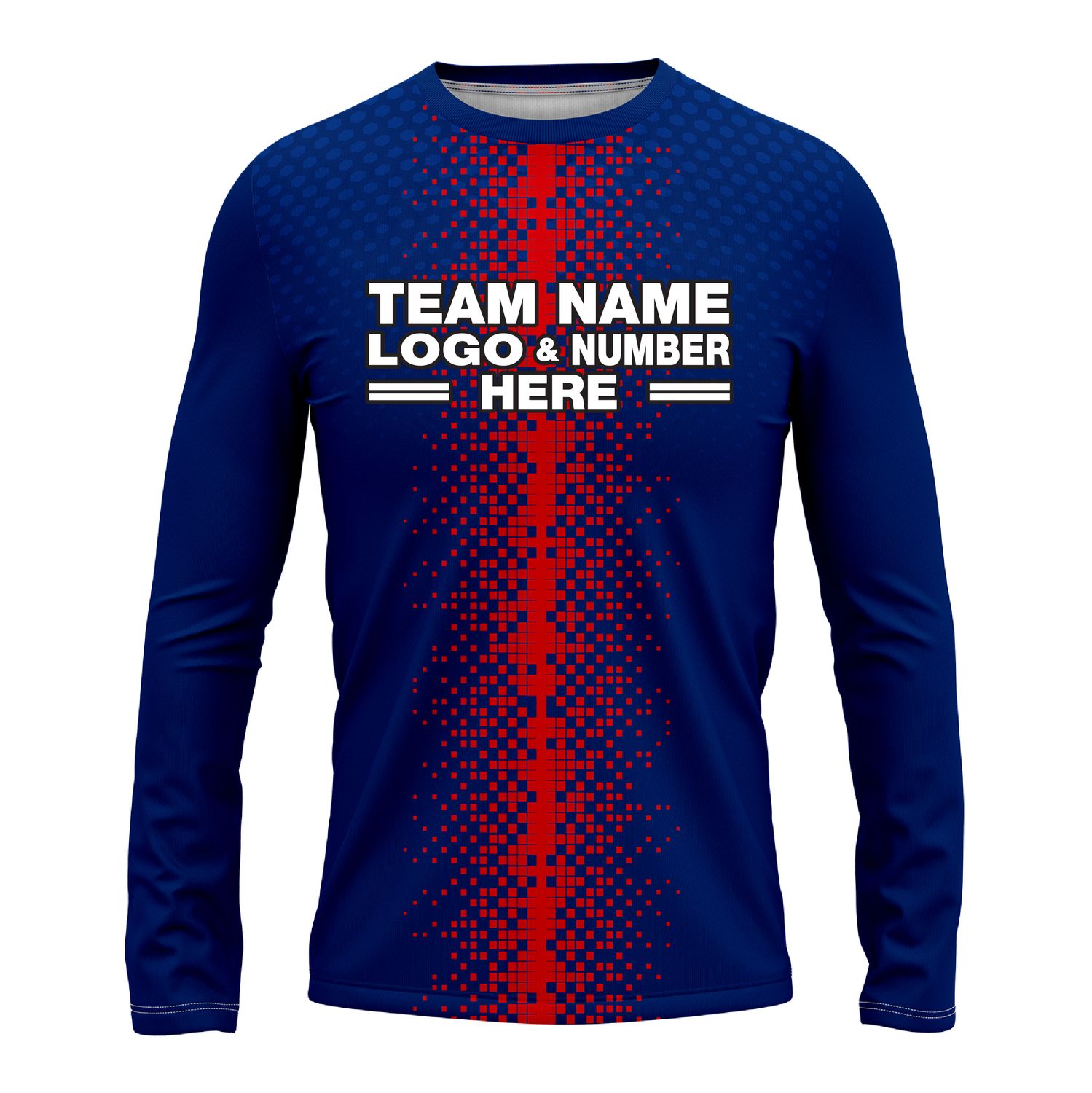 Custom Fully Sublimated Pixel Stripe Pattern Blue Red Performance Long Sleeves 16338