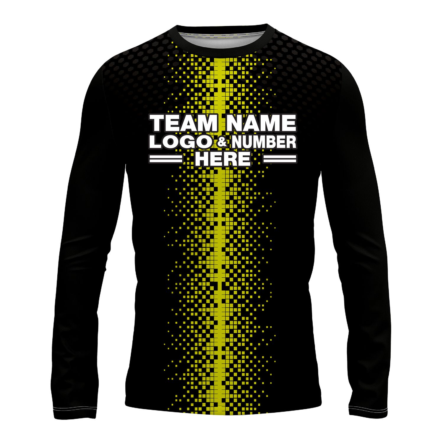 Custom Fully Sublimated Pixel Stripe Pattern Black Yellow Performance Long Sleeves 16366