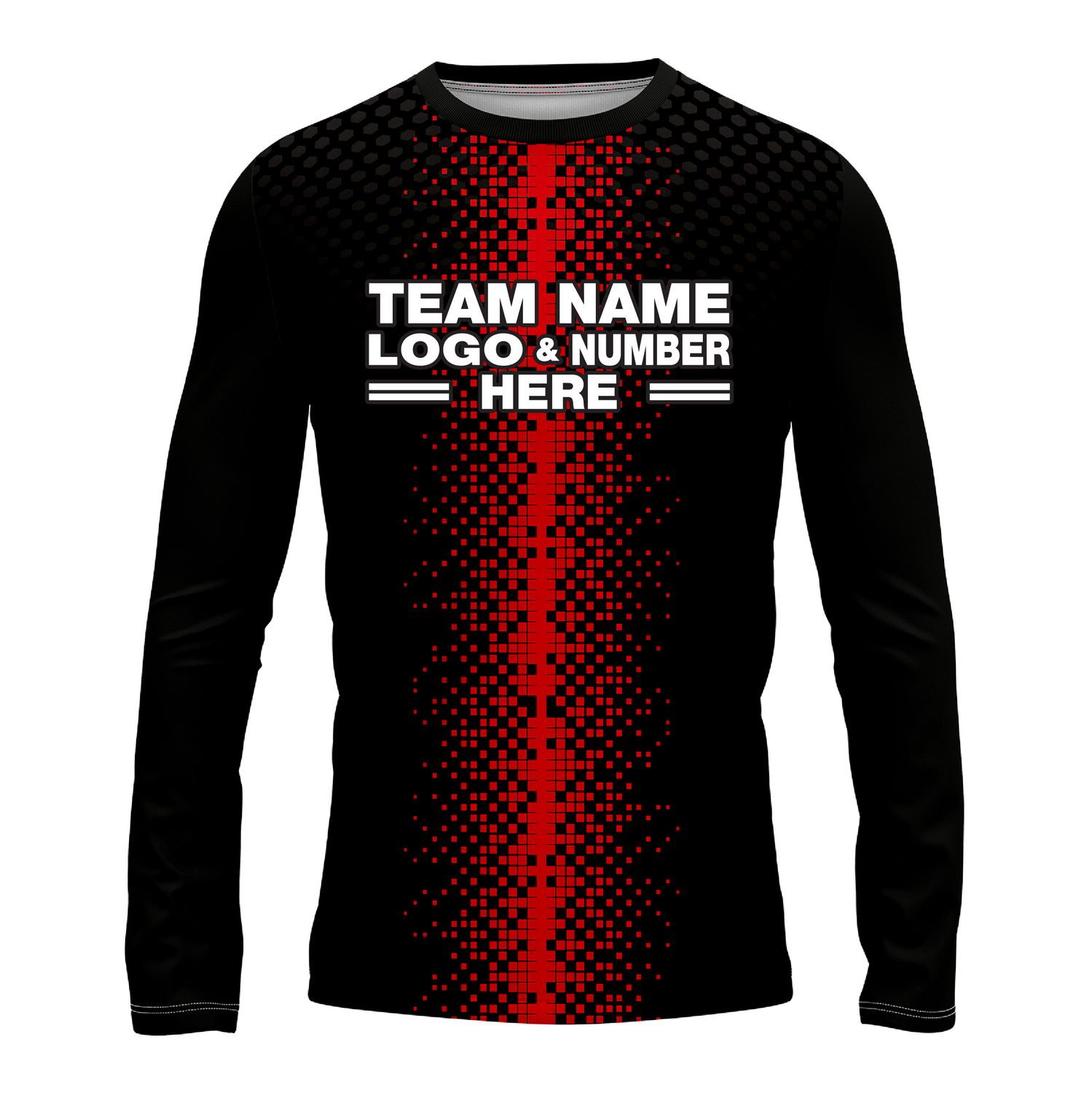 Custom Fully Sublimated Pixel Stripe Pattern Black Red Performance Long Sleeves 16350