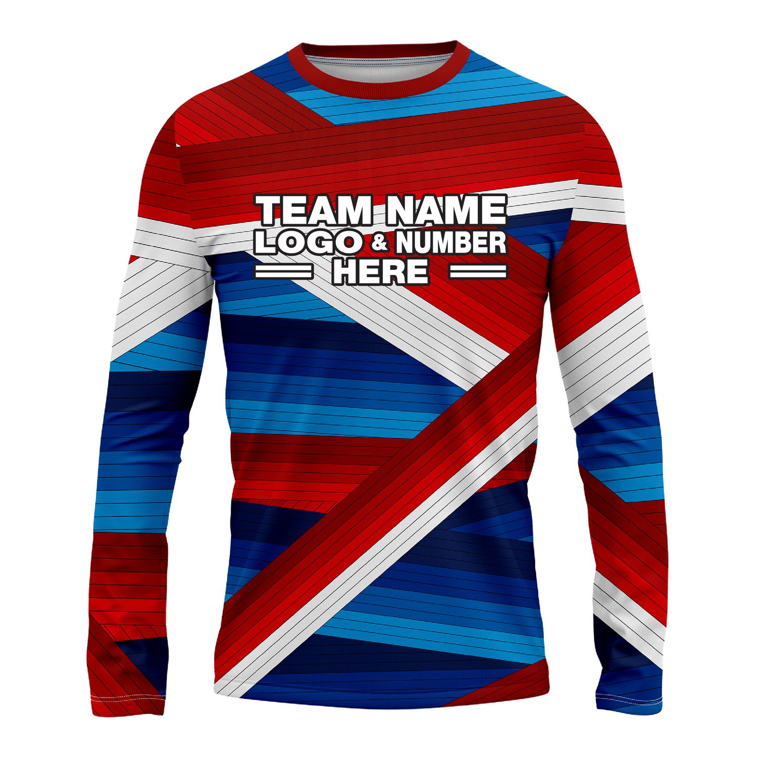 Custom Fully Sublimated Wrapped Lines Pattern Blue Red Performance Long Sleeves 16426