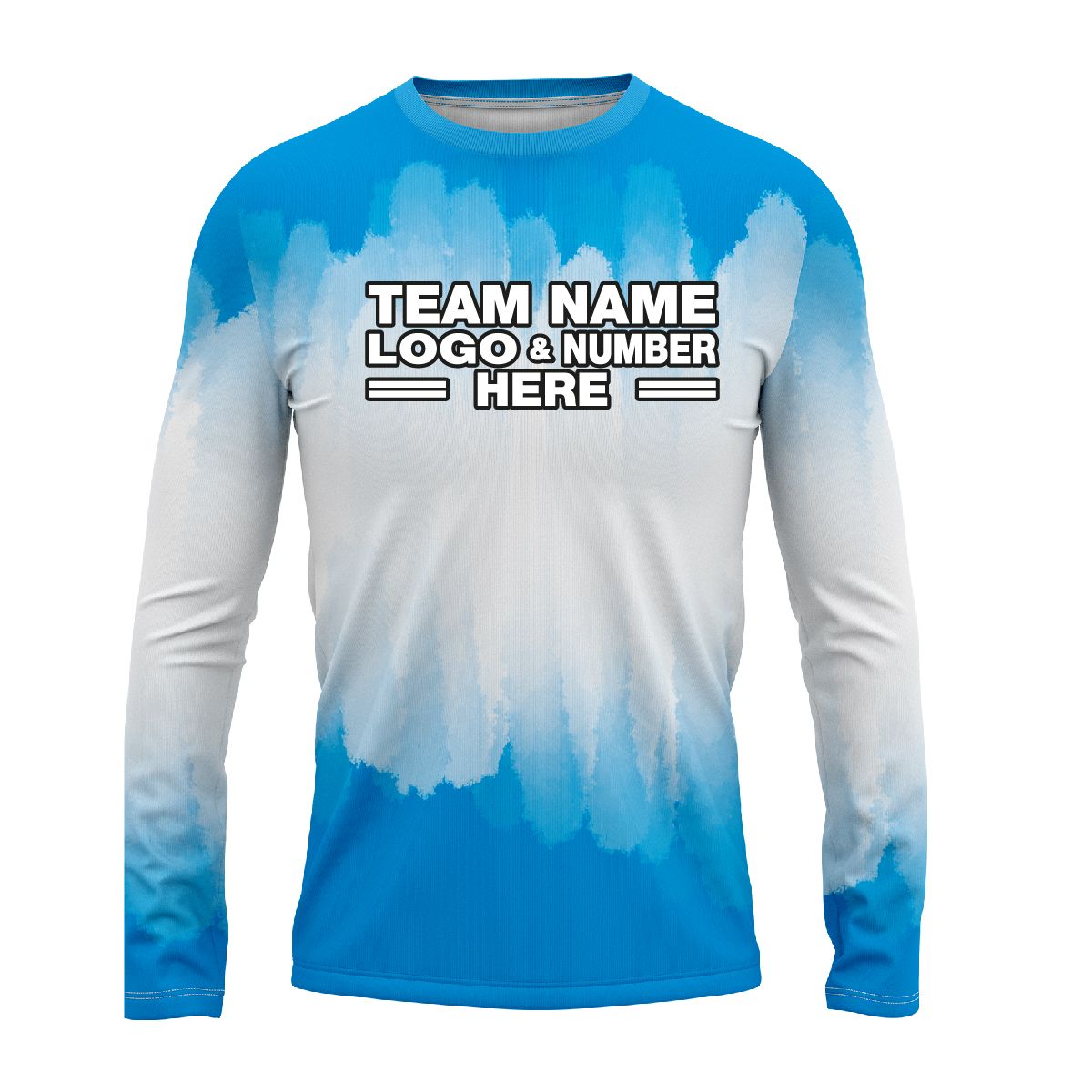 Custom Fully Sublimated Brushed Tie Dye Pattern SkyBlue White Performance Long Sleeves 16522