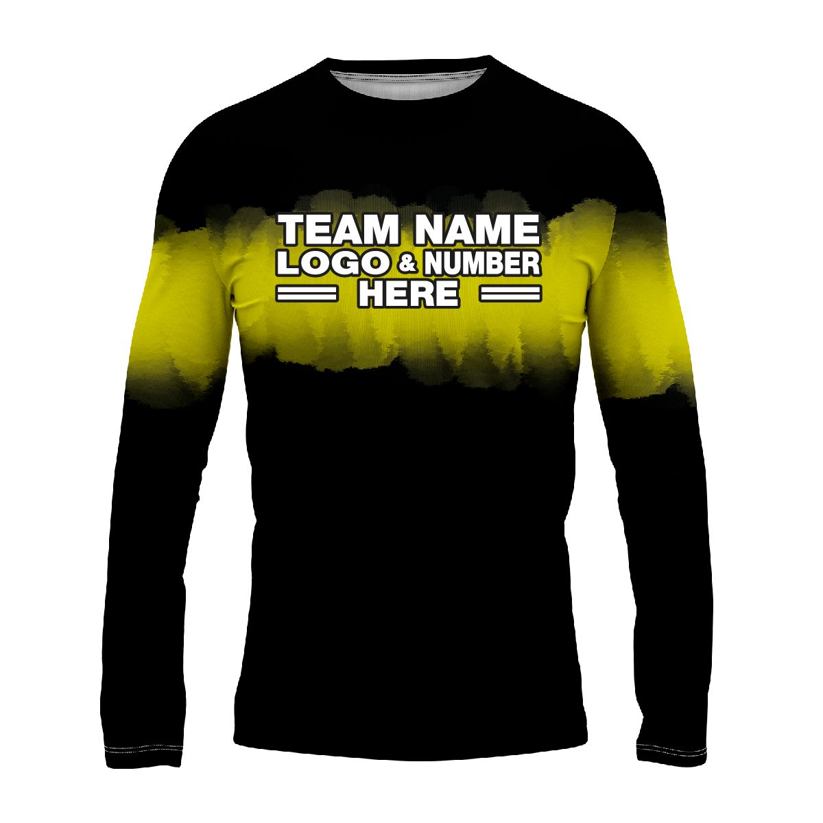 Custom Fully Sublimated Shaded Tie Dye Pattern Black Yellow Performance Long Sleeves 16546