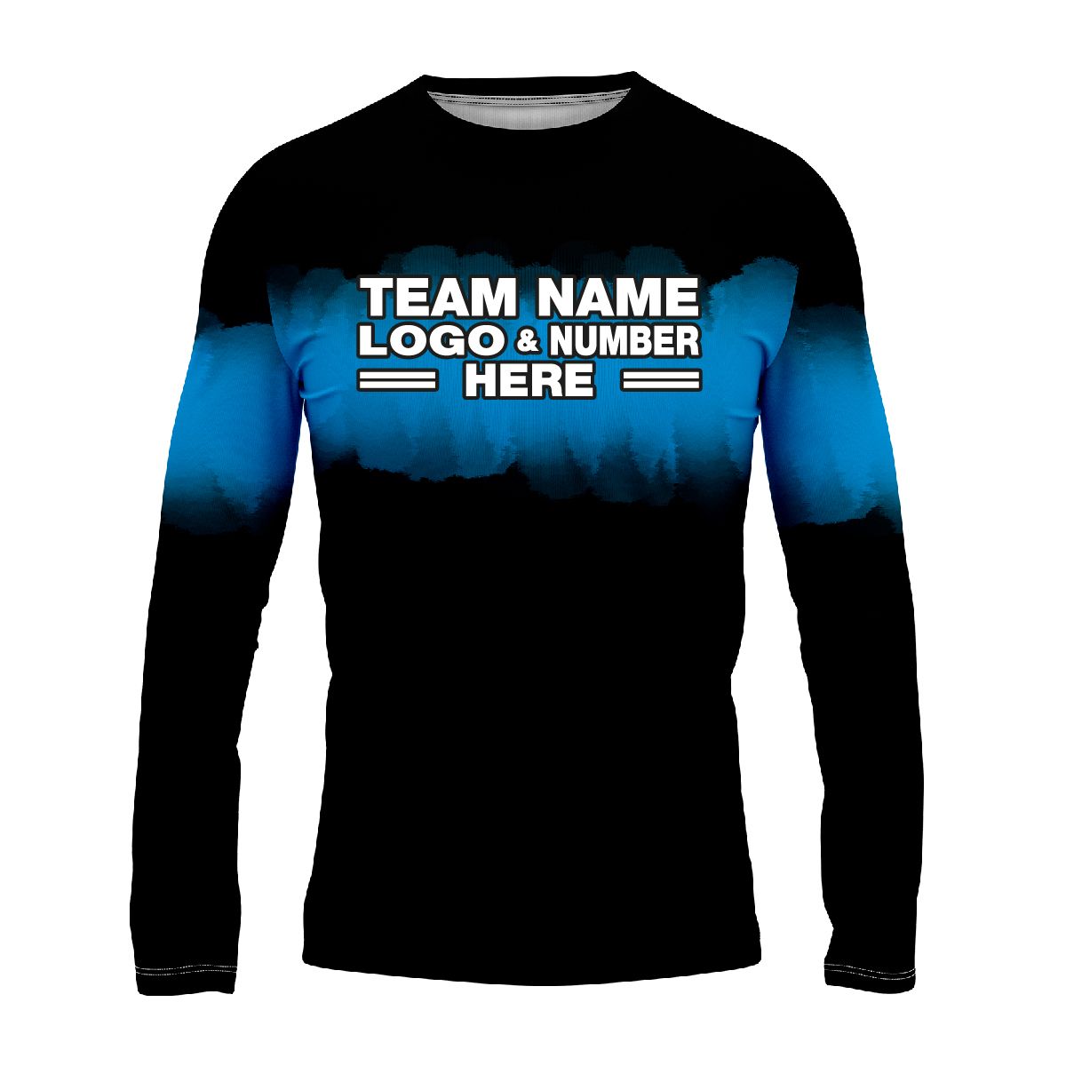 Custom Fully Sublimated Shaded Tie Dye Pattern Black Blue Performance Long Sleeves 16570