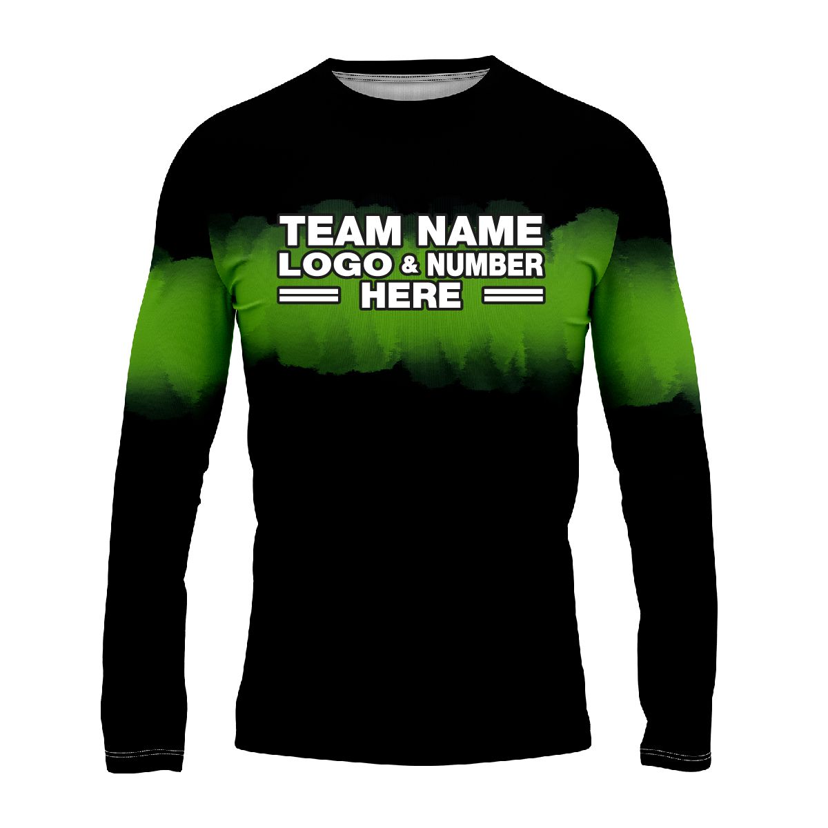 Custom Fully Sublimated Shaded Tie Dye Pattern Black Green Performance Long Sleeves 16582