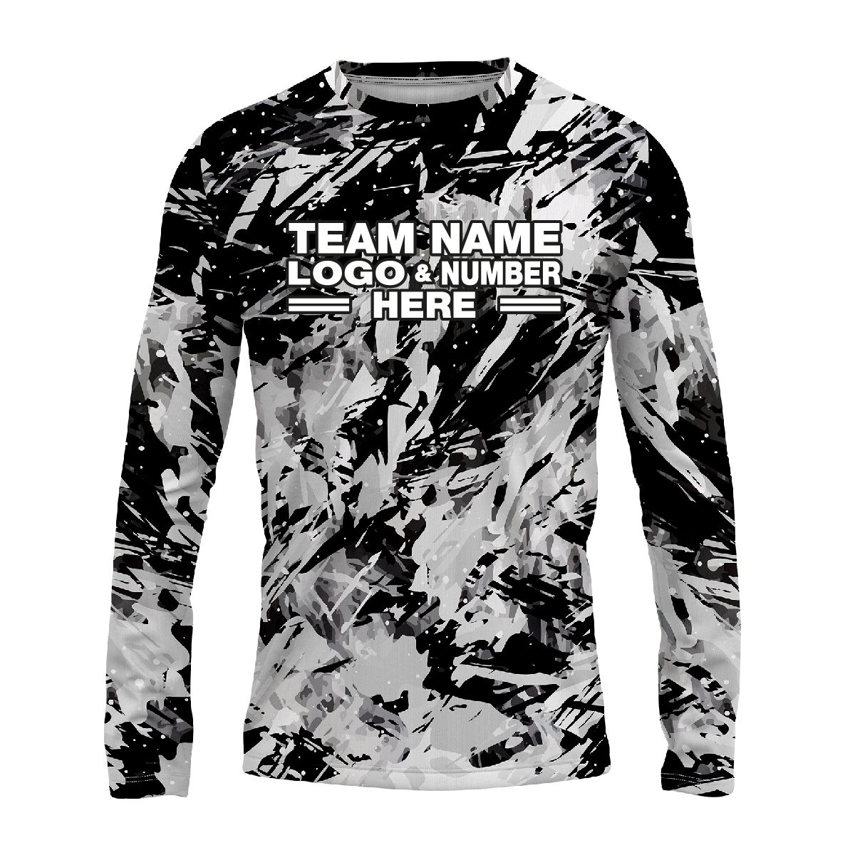 Custom Fully Sublimated Abstract Tie Dye Pattern White Black Performance Long Sleeves 16594