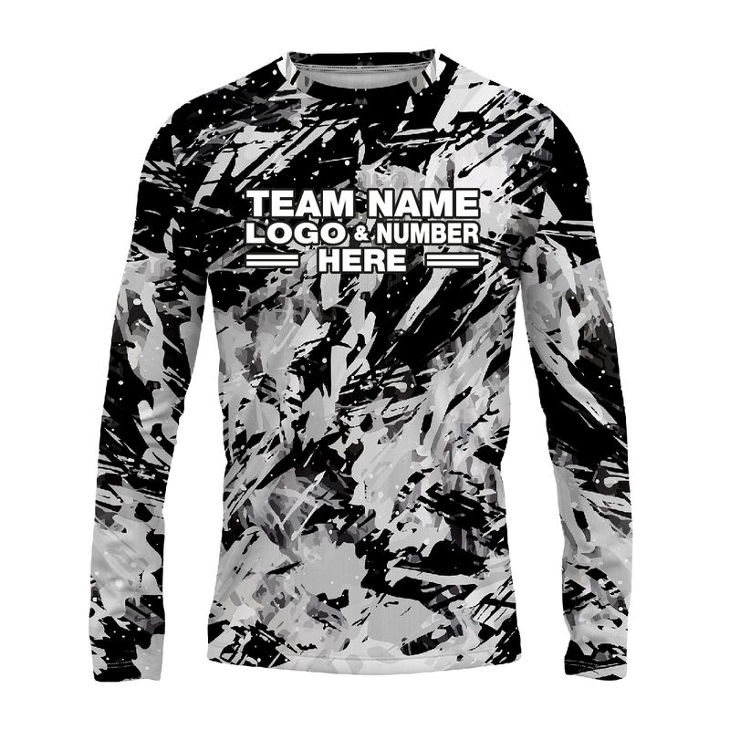 Custom Fully Sublimated Abstract Tie Dye Pattern White Black Performance Long Sleeves 16594
