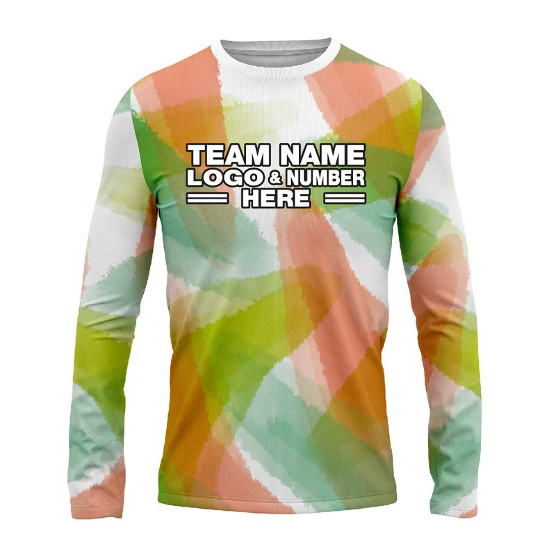 Custom Fully Sublimated Blurred Blobs Tie Dye Pattern Orange Green Performance Long Sleeves 16618