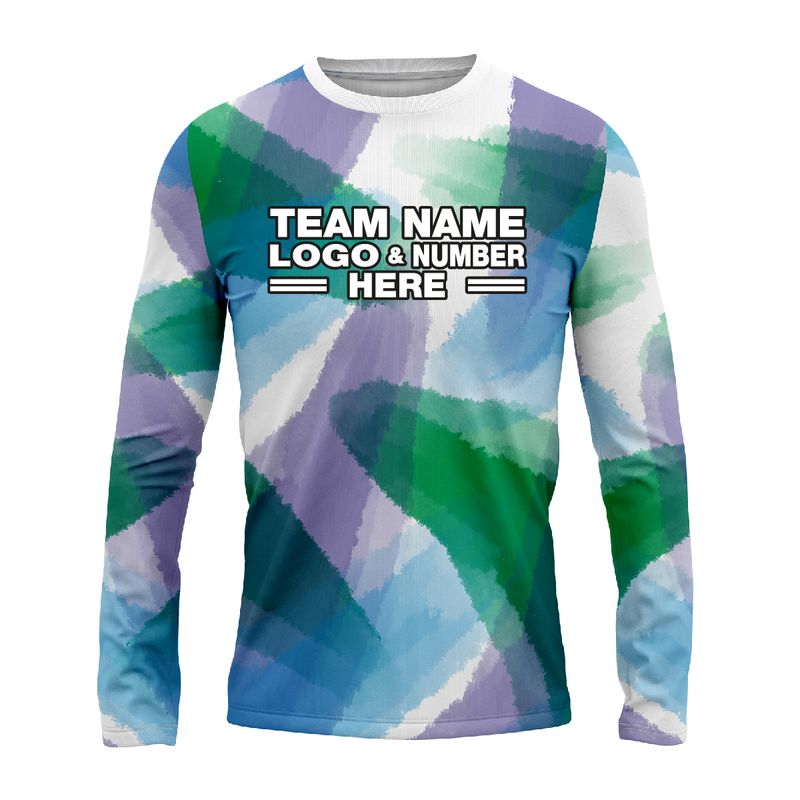 Custom Fully Sublimated Blurred Blobs Tie Dye Pattern Blue Berry Performance Long Sleeves 16630