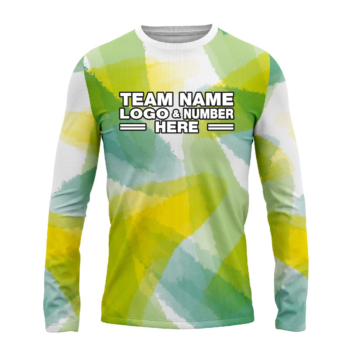 Custom Fully Sublimated Blurred Blobs Tie Dye Pattern Green Yellow Performance Long Sleeves 16642