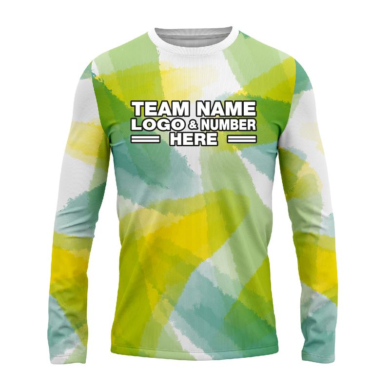 Custom Fully Sublimated Blurred Blobs Tie Dye Pattern Green Yellow Performance Long Sleeves 16642