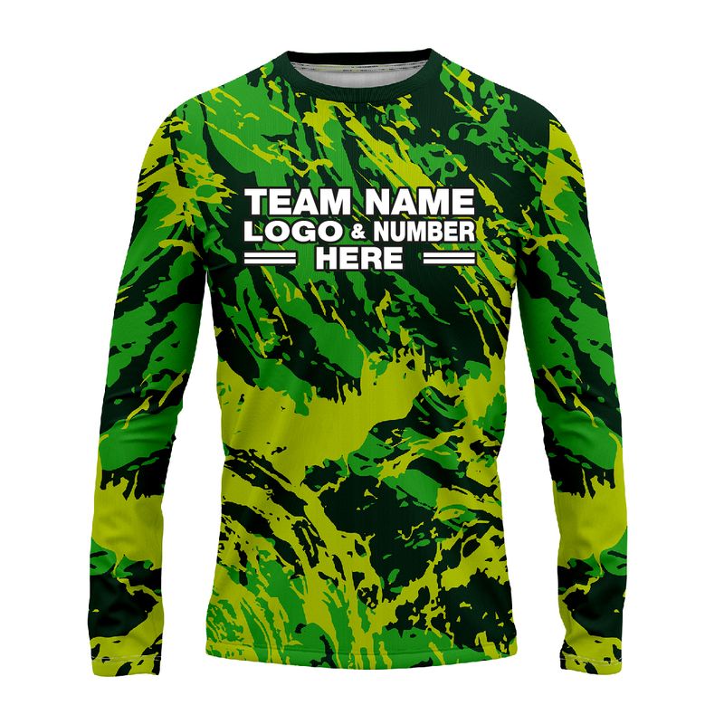 Custom Fully Sublimated Abstract Tie Dye Pattern Tricolor Green Performance Long Sleeves 16654
