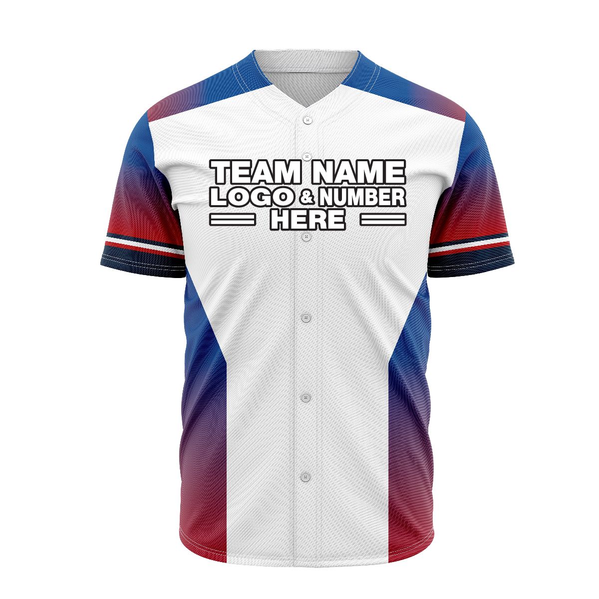Custom Fully Sublimated Faded Colors Pattern White Red Blue Performance Baseball Softball Full Buttons Jersey 16786