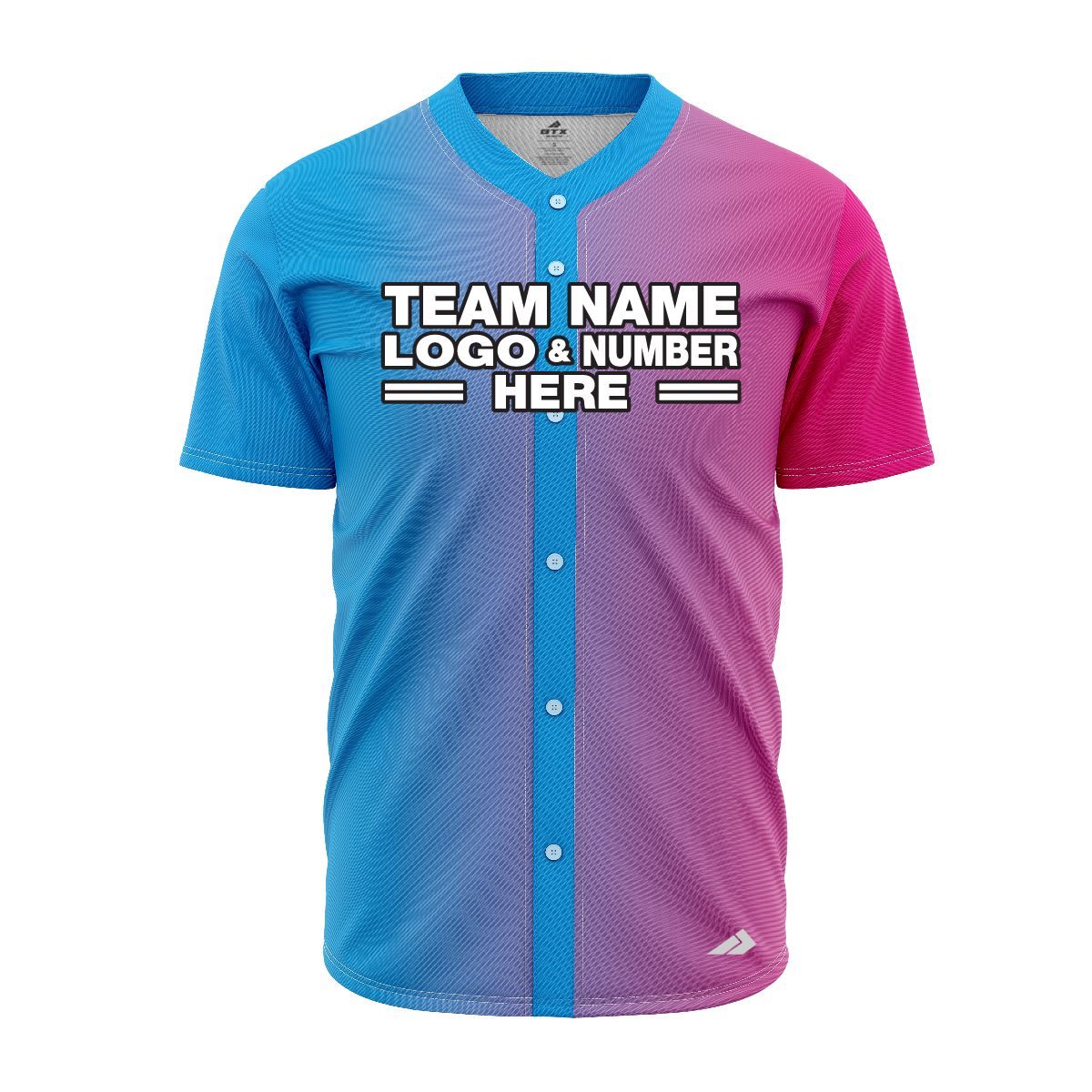 Custom Fully Sublimated Half Faded Pattern Pink SkyBlue Performance Baseball Softball Full Buttons Jersey 16803