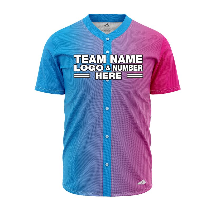 Custom Fully Sublimated Half Faded Pattern Pink SkyBlue Performance Baseball Softball Full Buttons Jersey 16803