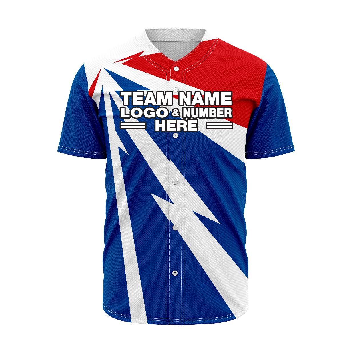 Custom Fully Sublimated Break Point Two Pattern Blue Red White Performance Baseball Softball Full Buttons Jersey 16835