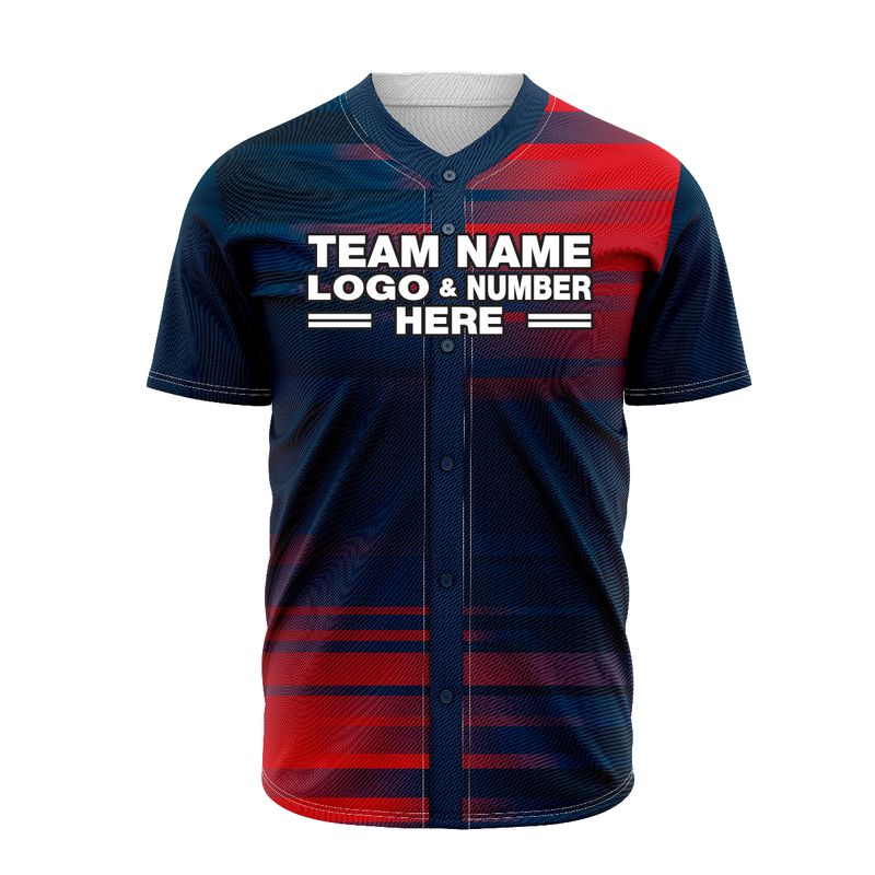 Custom Fully Sublimated Crossover Pattern Dark Blue Red Performance Baseball Softball Full Buttons Jersey 16838